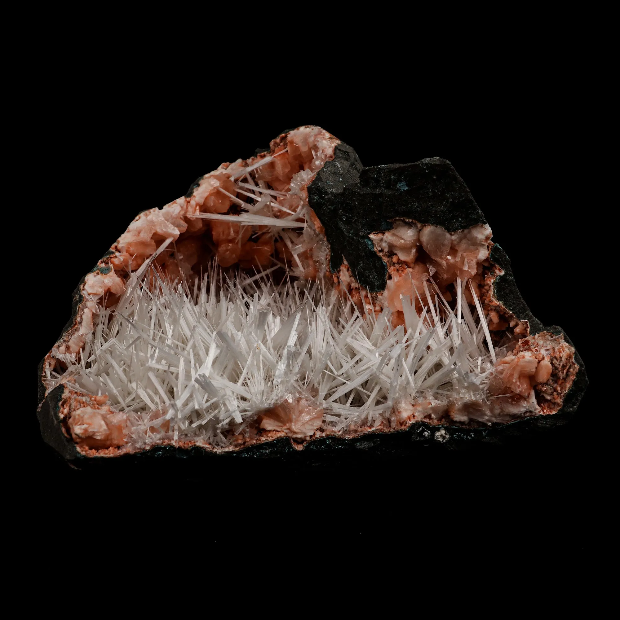 Scolecite Accular Sprays Inside Heulandite Geode Natural Mineral Specimen - image 1