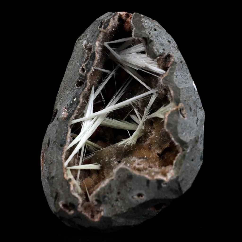 Scolecite Accular Sprays Inside Heulandite Geode Natural Mineral Specimen image