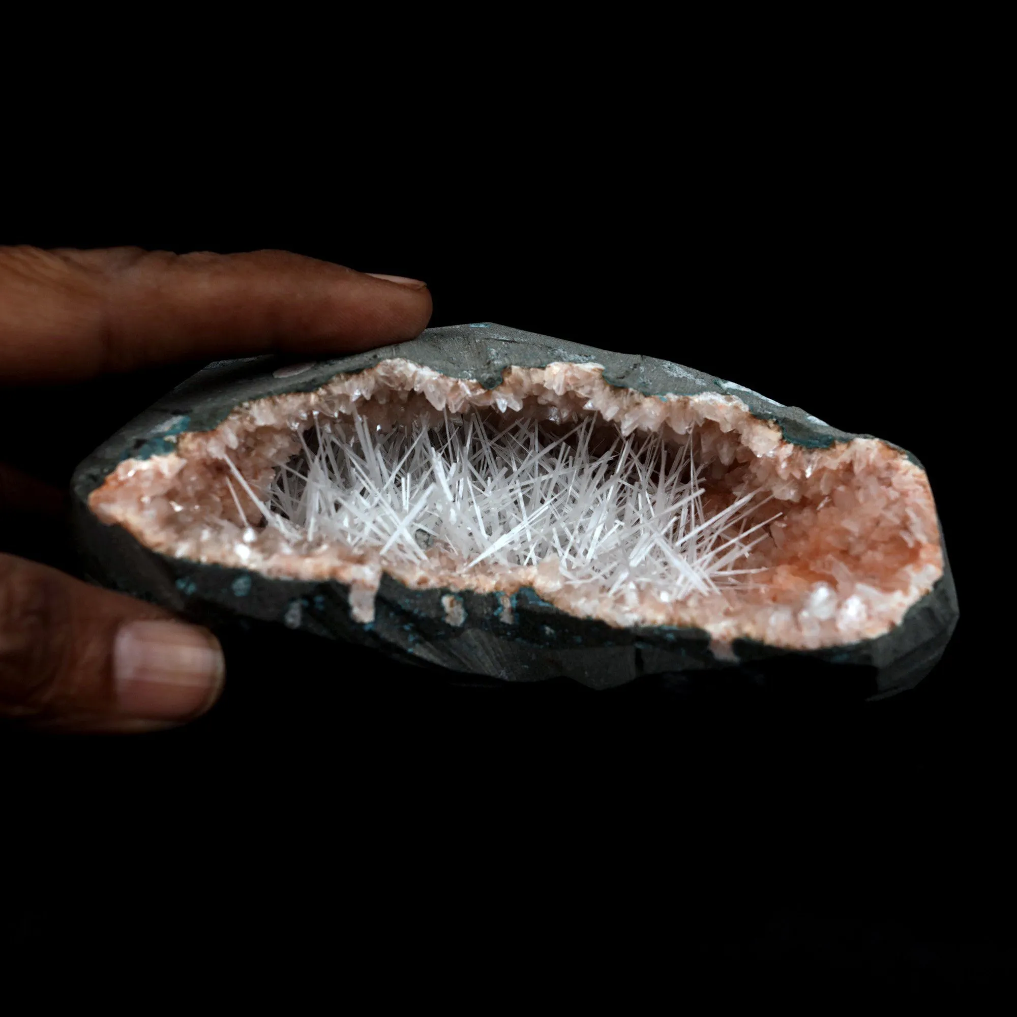 Scolecite Accular Sprays Inside Heulandite Geode Natural Mineral Specimen - image 4