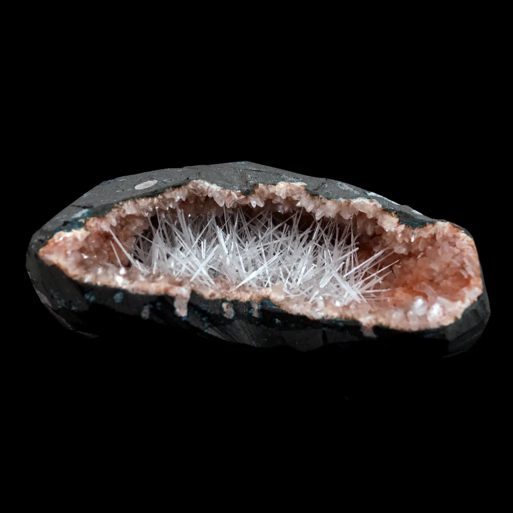 Scolecite Accular Sprays Inside Heulandite Geode Natural Mineral Specimen image