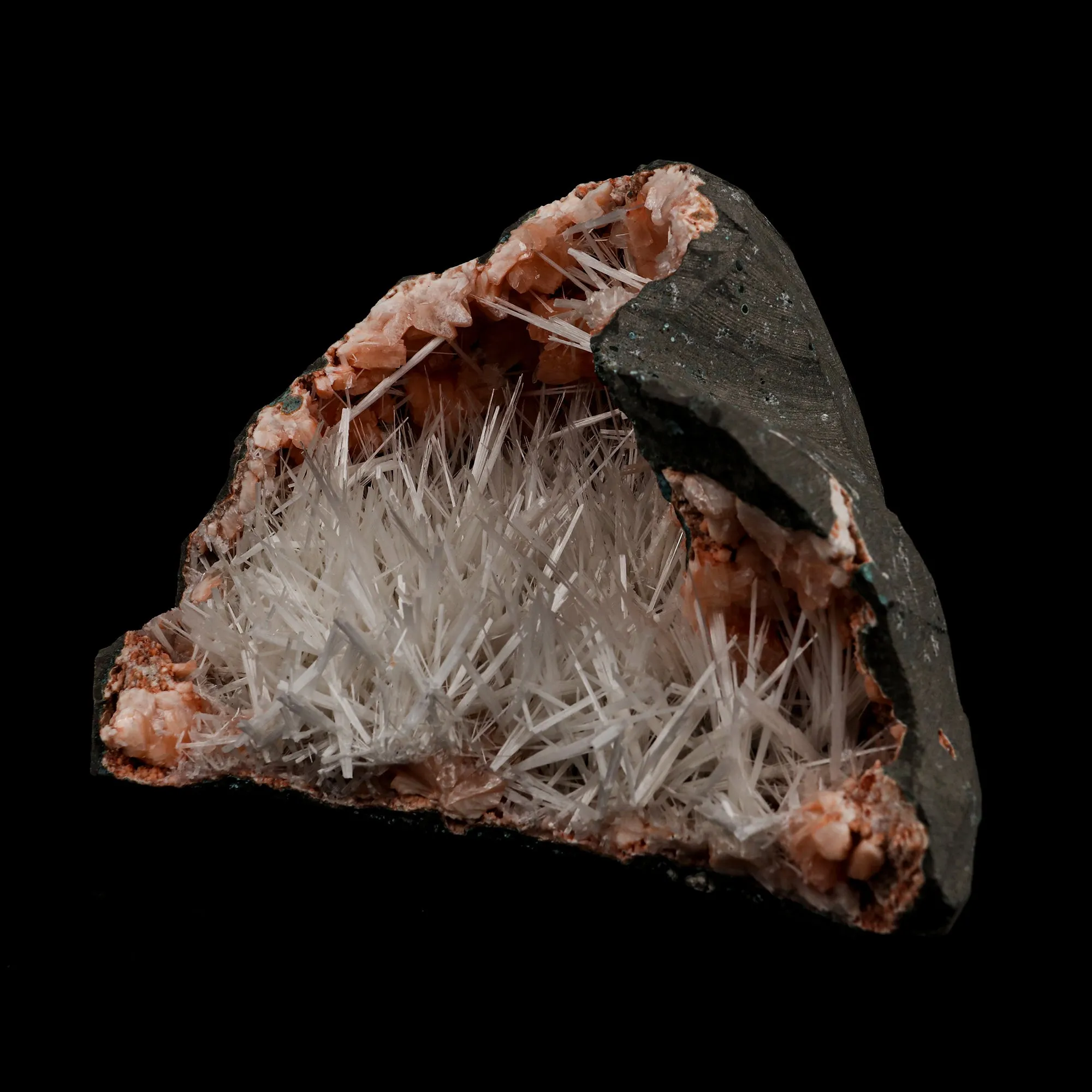 Scolecite Accular Sprays Inside Heulandite Geode Natural Mineral Specimen - image 3