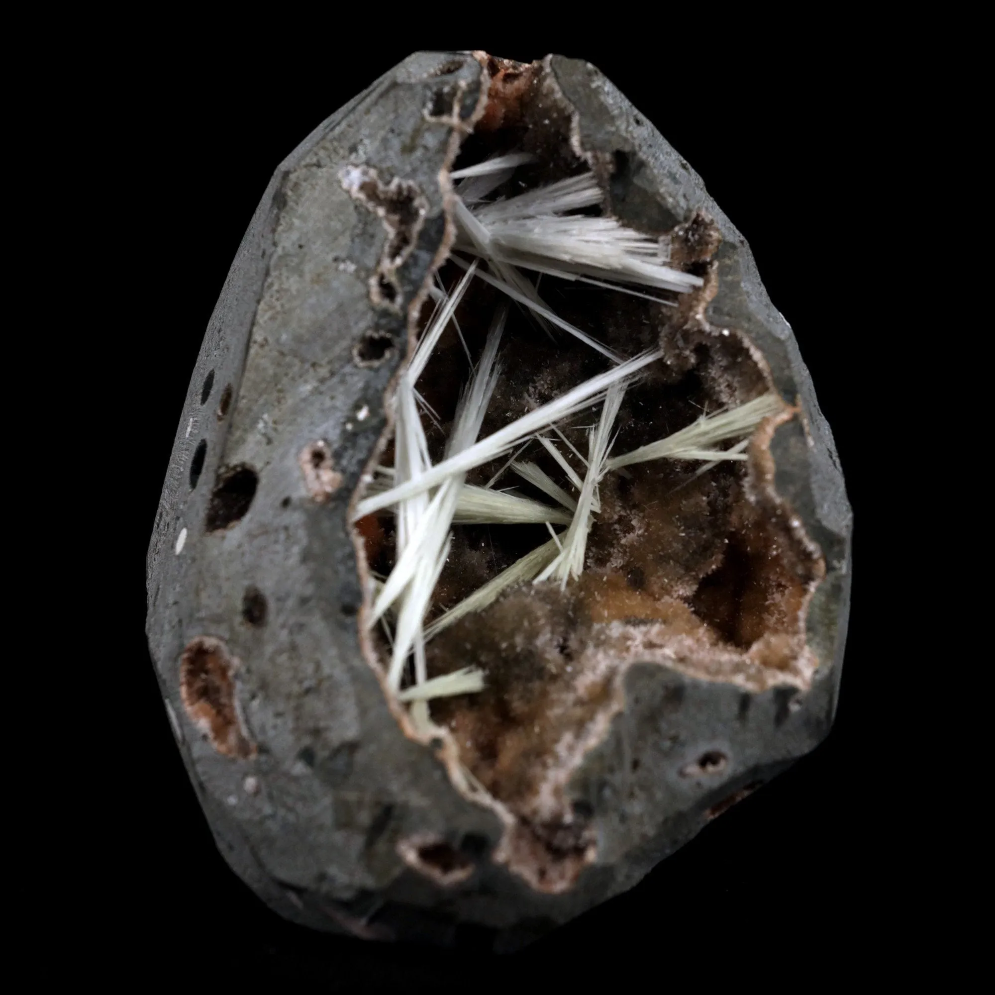 Scolecite Accular Sprays Inside Heulandite Geode Natural Mineral Specimen - image 2