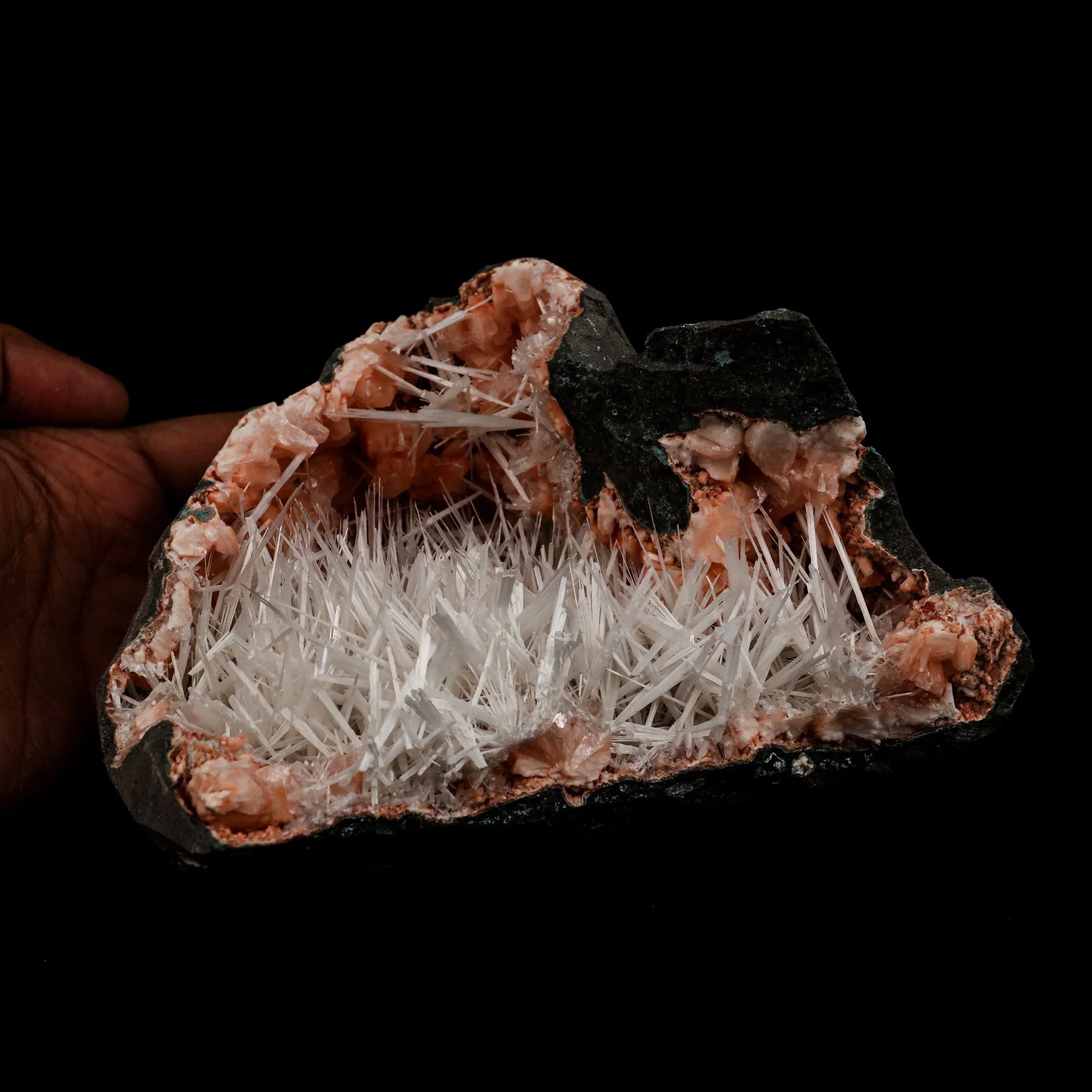 Scolecite Accular Sprays Inside Heulandite Geode Natural Mineral Specimen - image 5