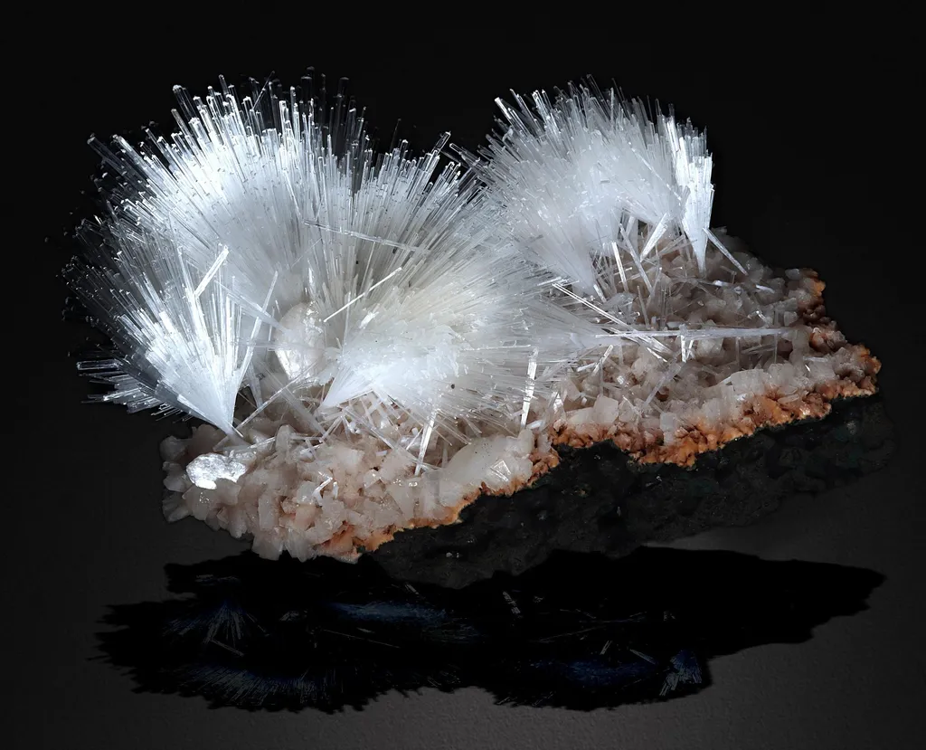 Scolecite Glassy Spray Formation with Stilbite Crystals on Heulandite image