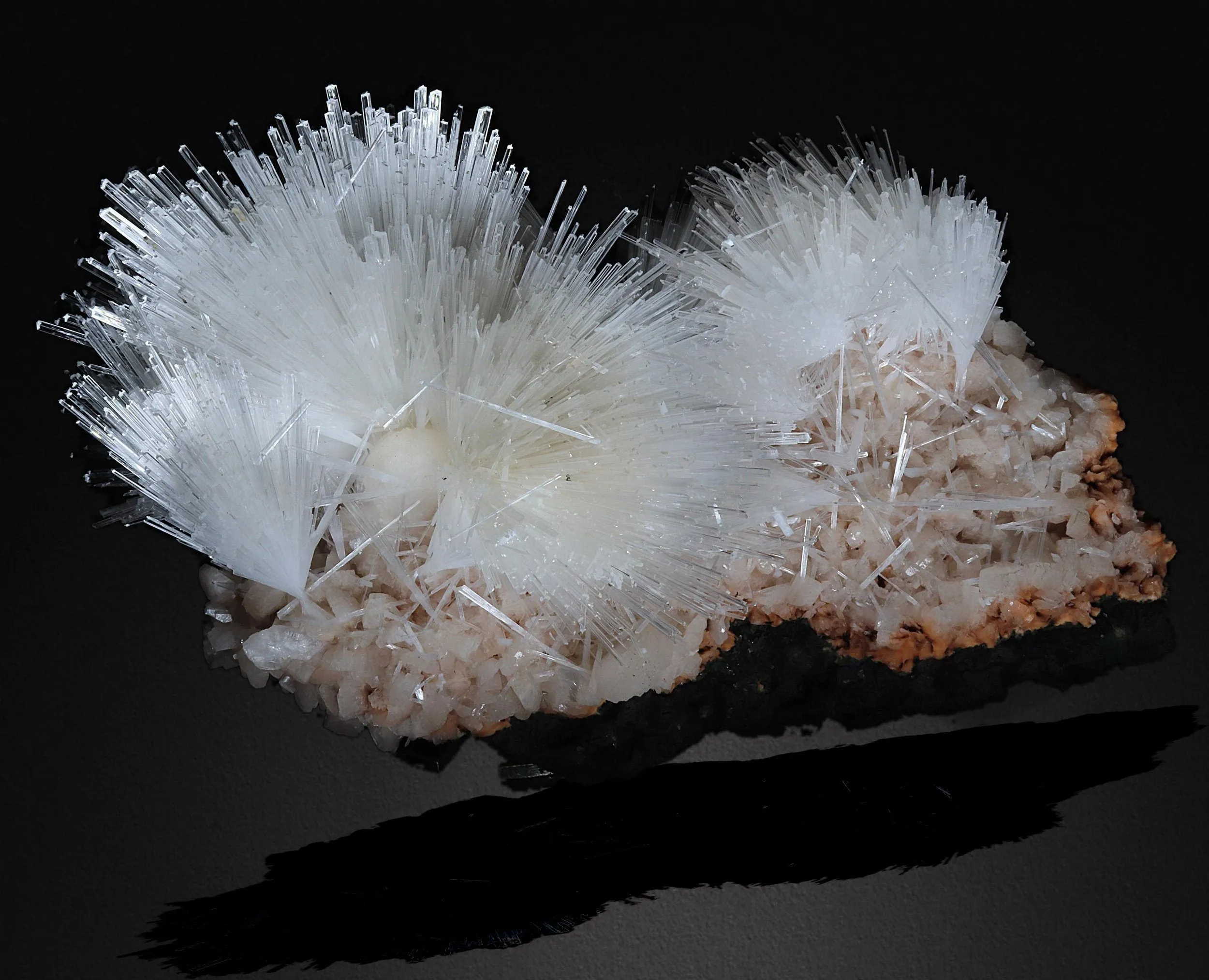 Scolecite Glassy Spray Formation with Stilbite Crystals on Heulandite - image 3