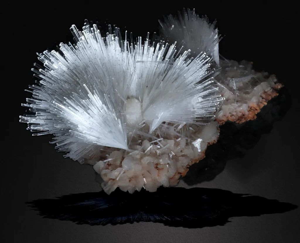 Scolecite Glassy Spray Formation with Stilbite Crystals on Heulandite - image 2