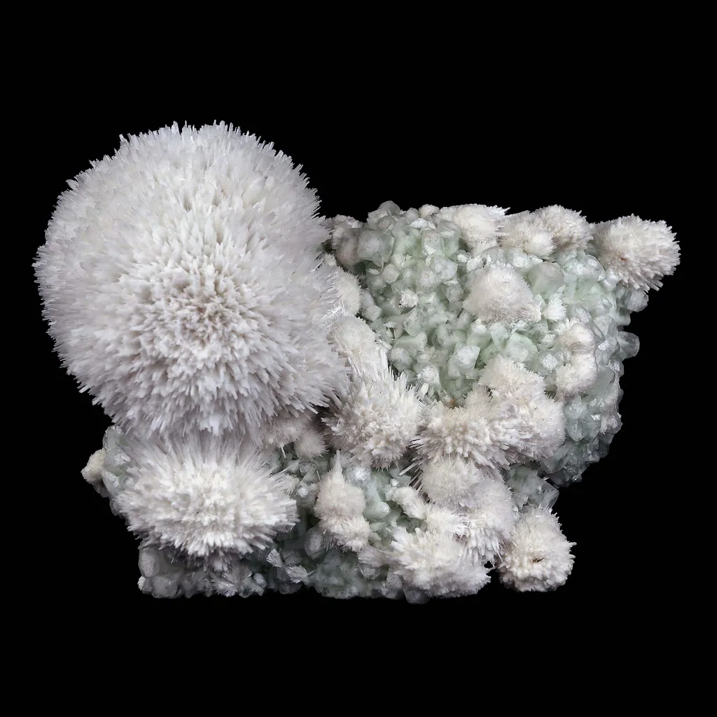 Scolecite Hemispheres with Apophyllite on Stilibite Natural Mineral Specimen image