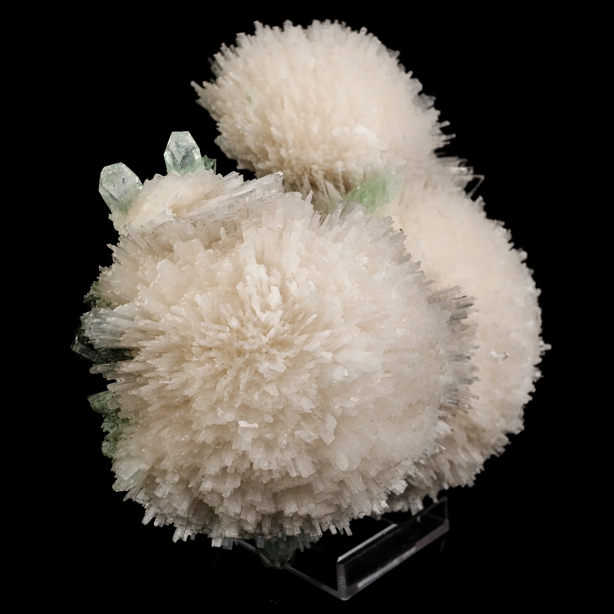 Scolecite Huge Spray on Green Apophyllite Cube Natural Mineral Specimen - image 2