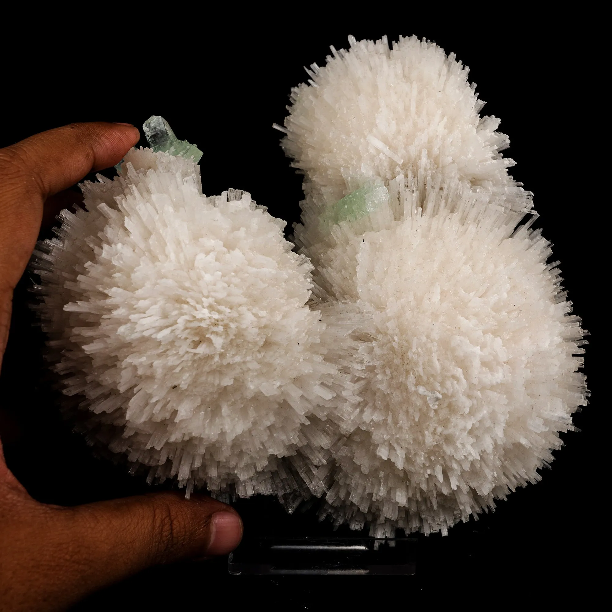 Scolecite Huge Spray on Green Apophyllite Cube Natural Mineral Specimen - image 4