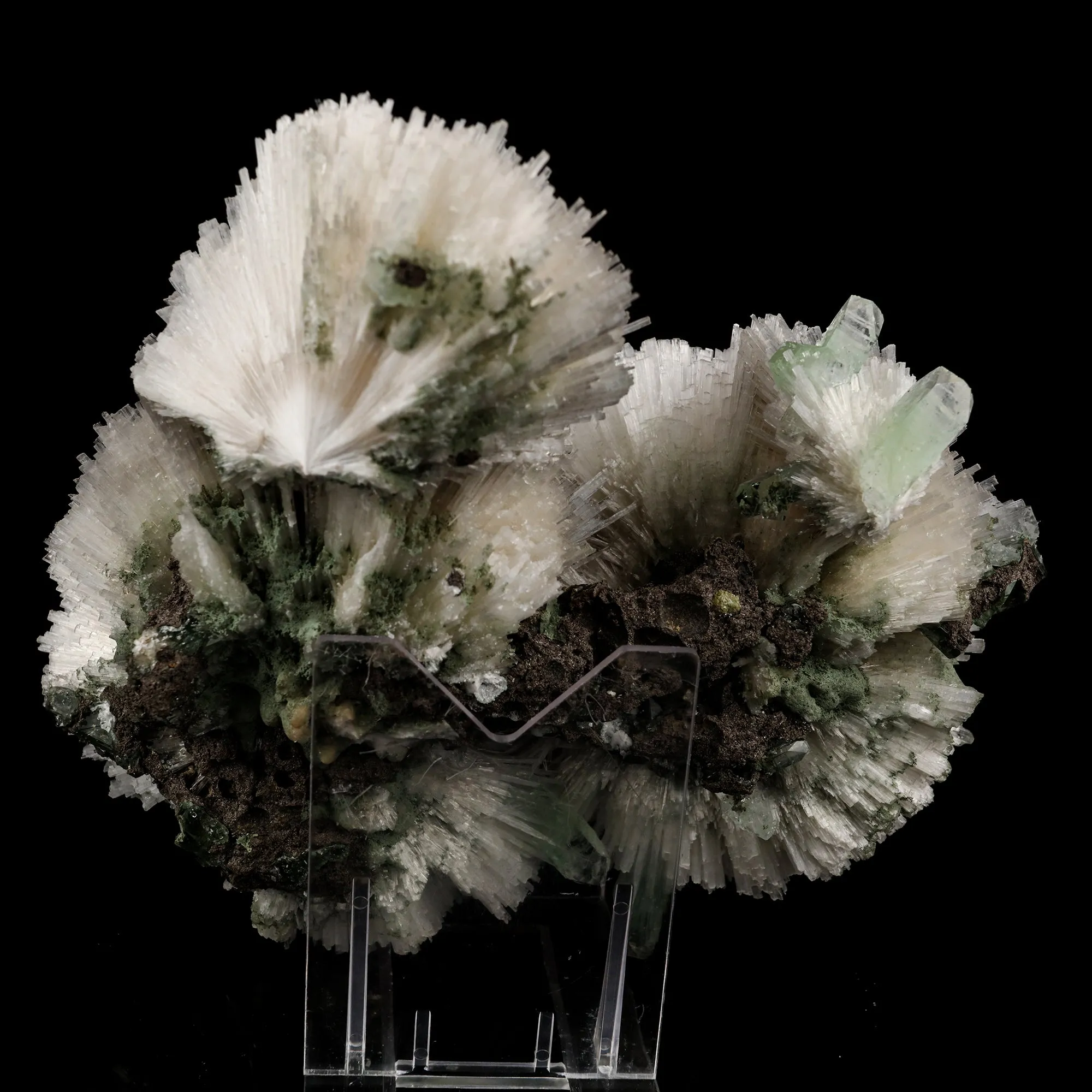 Scolecite Huge Spray on Green Apophyllite Cube Natural Mineral Specimen - image 5