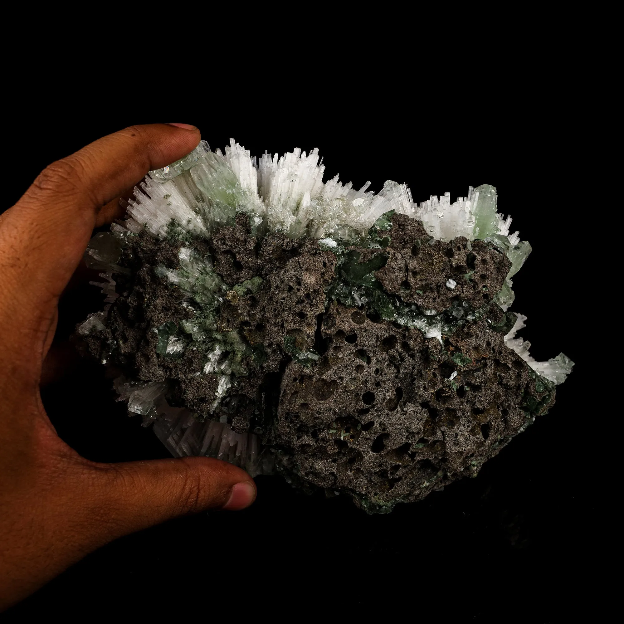 Scolecite Huge Spray with Green Apophyllite Cube Natural Mineral Specimen - image 5