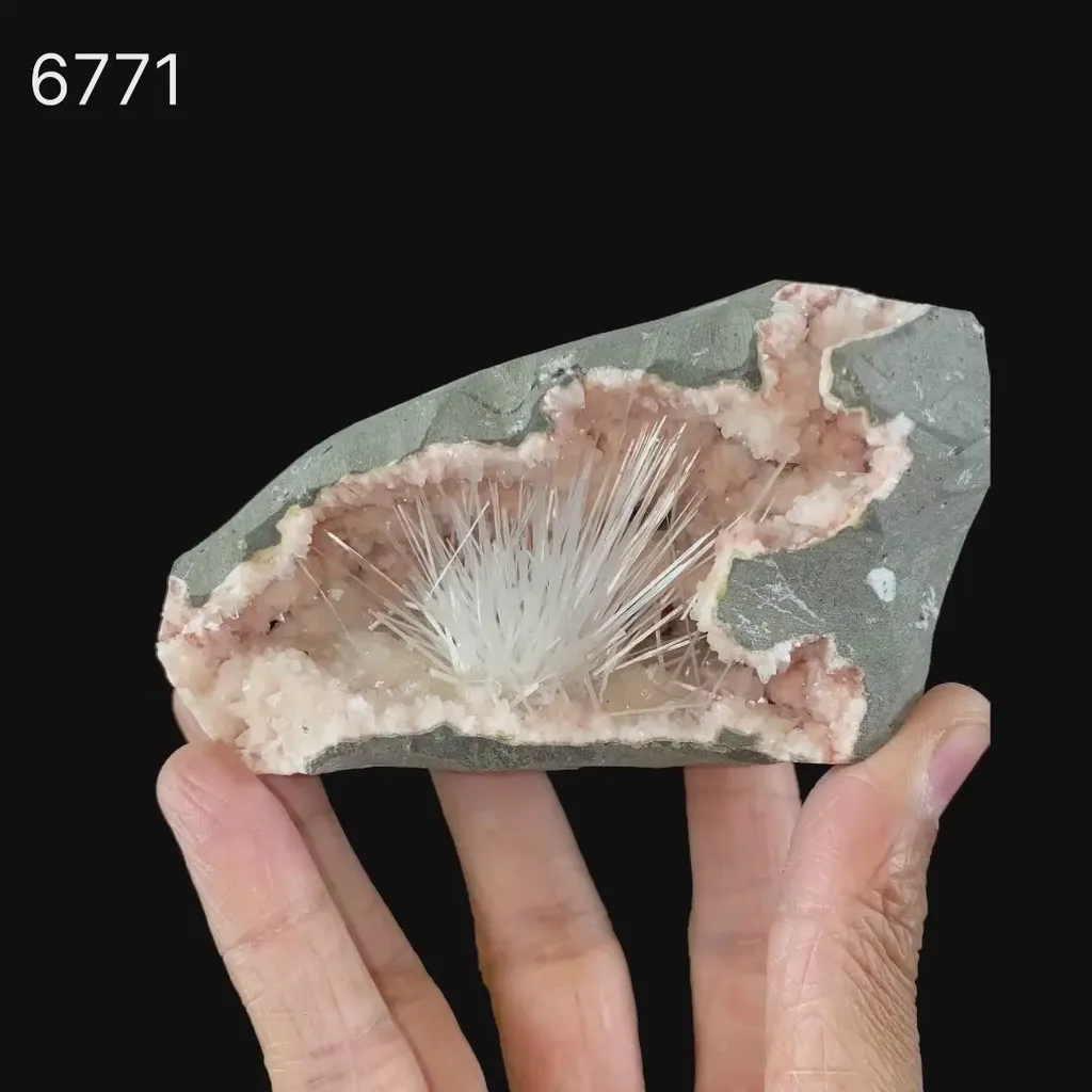 Scolecite in Heulandite Geode Natural Mineral Specimen - image 6