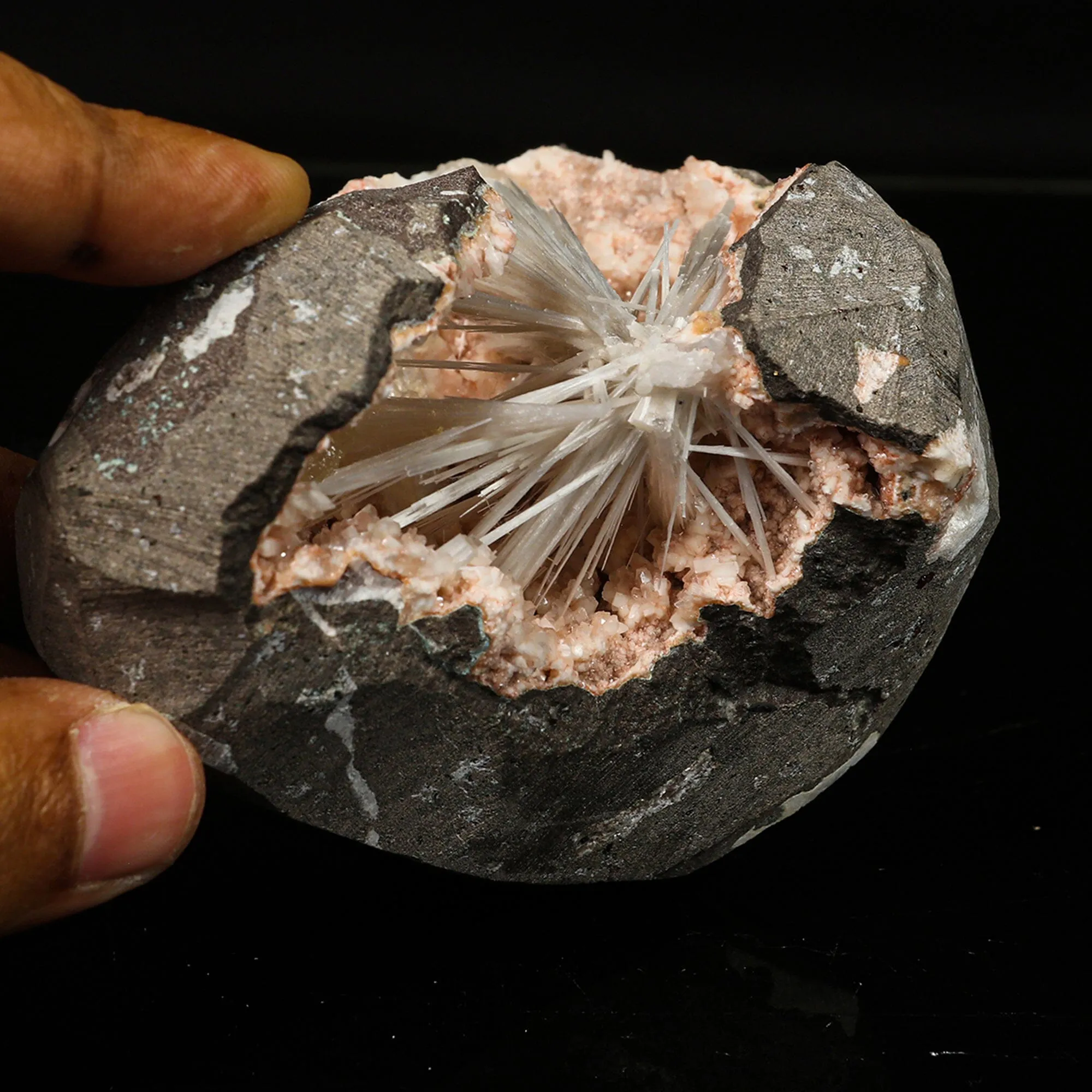 Scolecite in Heulandite Geode Natural Mineral Specimen - image 3