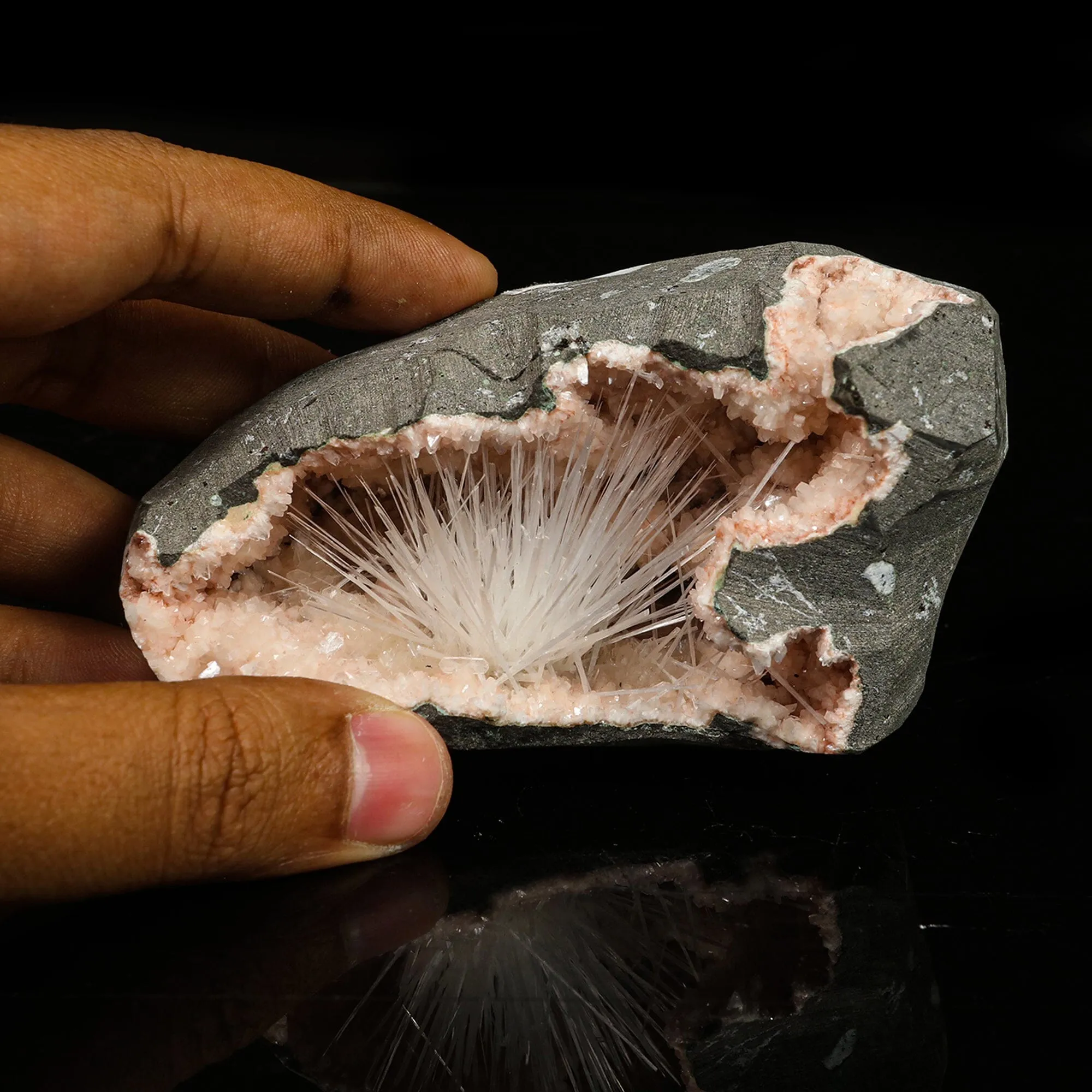 Scolecite in Heulandite Geode Natural Mineral Specimen - image 4