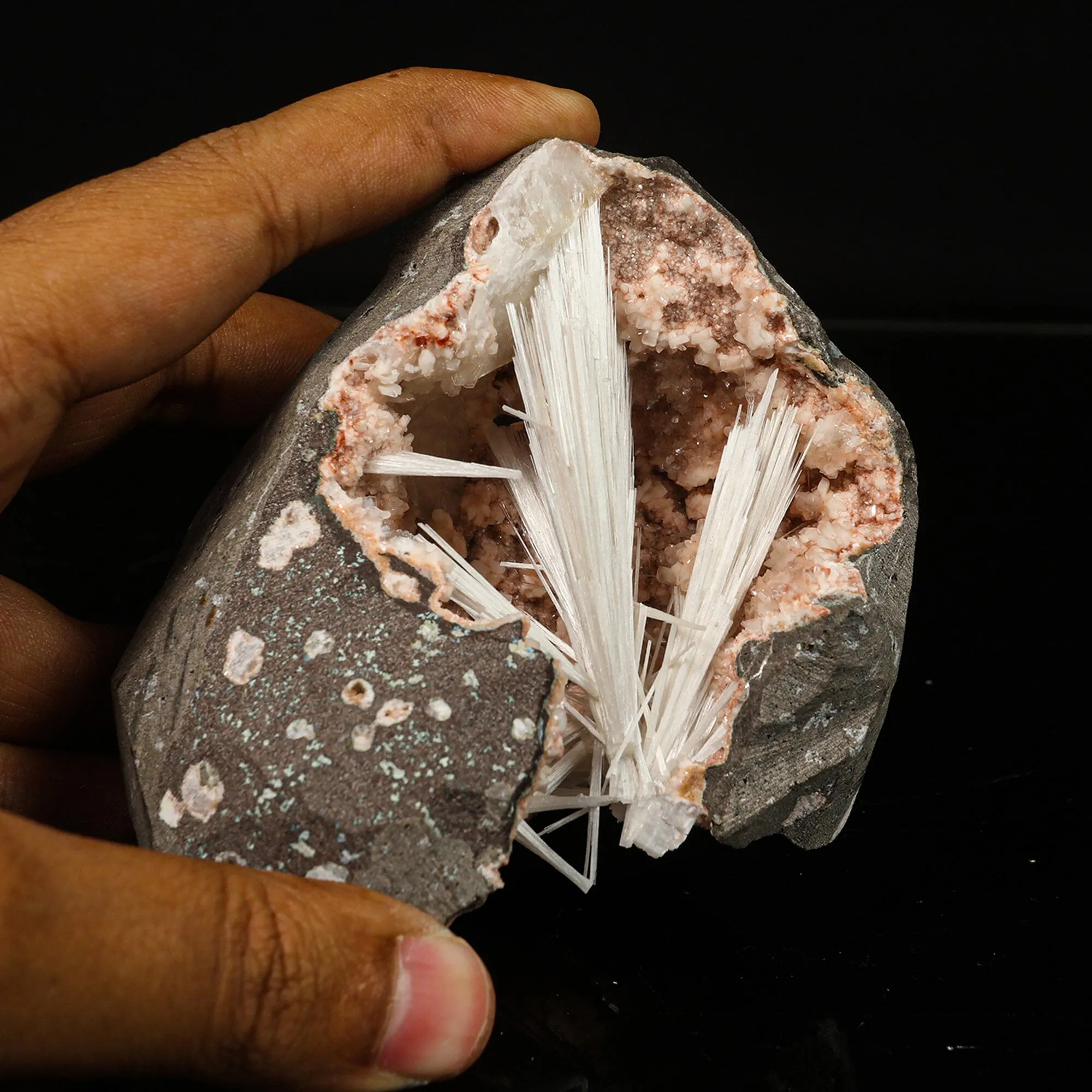 Scolecite in Heulandite Geode Natural Mineral Specimen - image 5