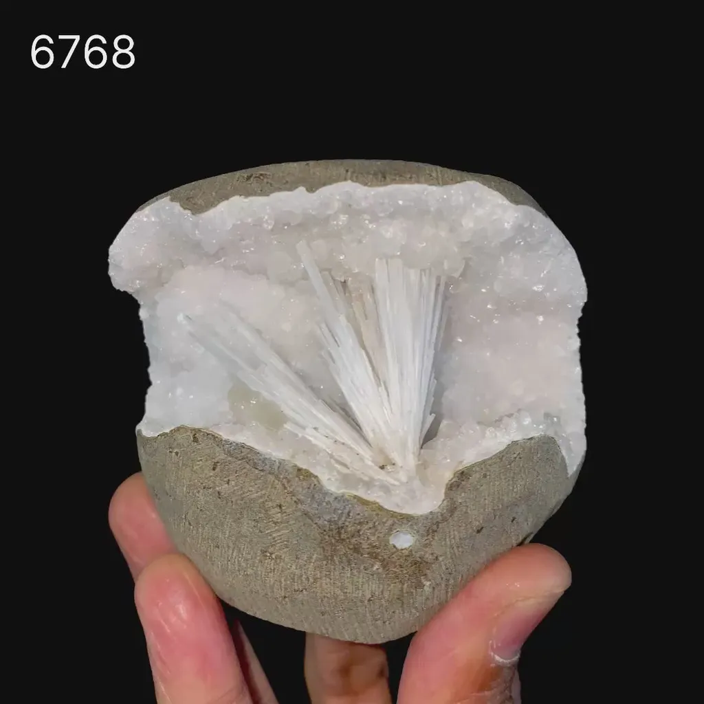 Scolecite in MM Quartz Geode Natural Mineral Specimen - image 6