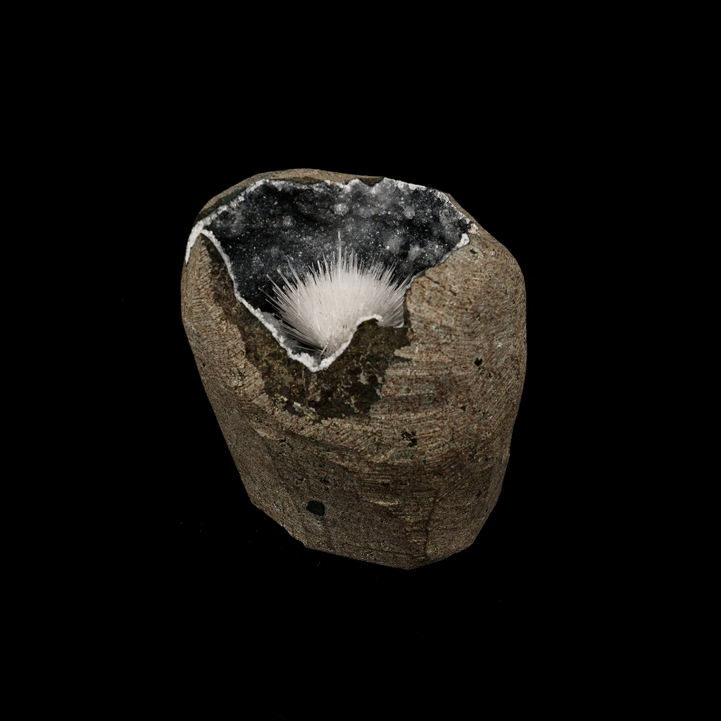 Scolecite Inside MM Quartz Geode Natural Mineral Specimen - image 2