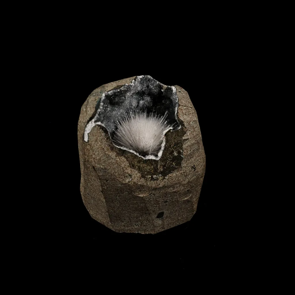 Scolecite Inside MM Quartz Geode Natural Mineral Specimen - image 3