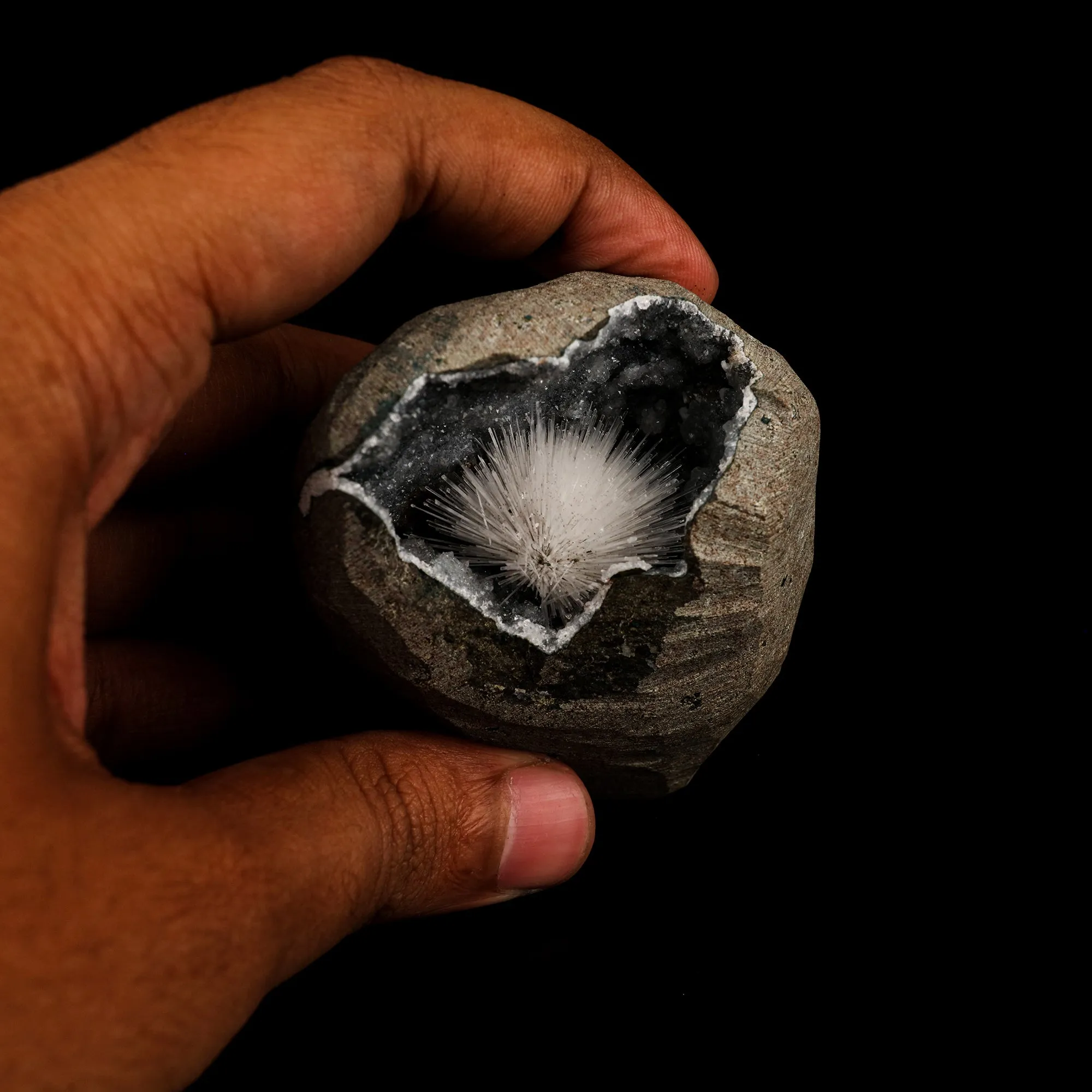 Scolecite Inside MM Quartz Geode Natural Mineral Specimen - image 4