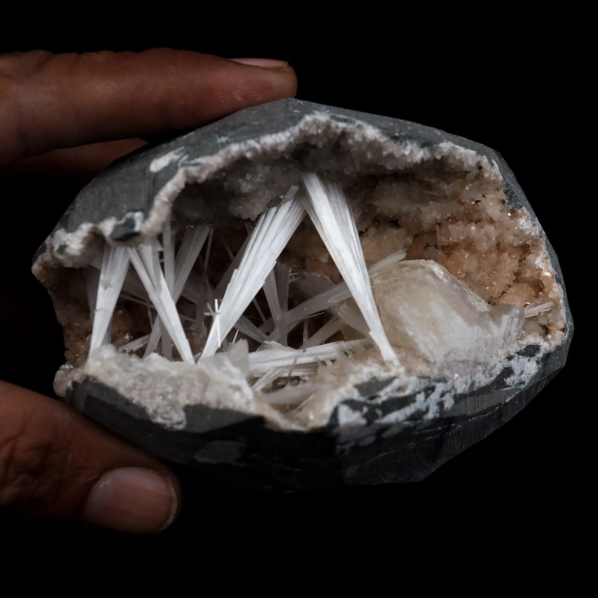 Scolecite Intergrown Sprays Inside Heulandite Geode Natural Mineral Specimen - image 4