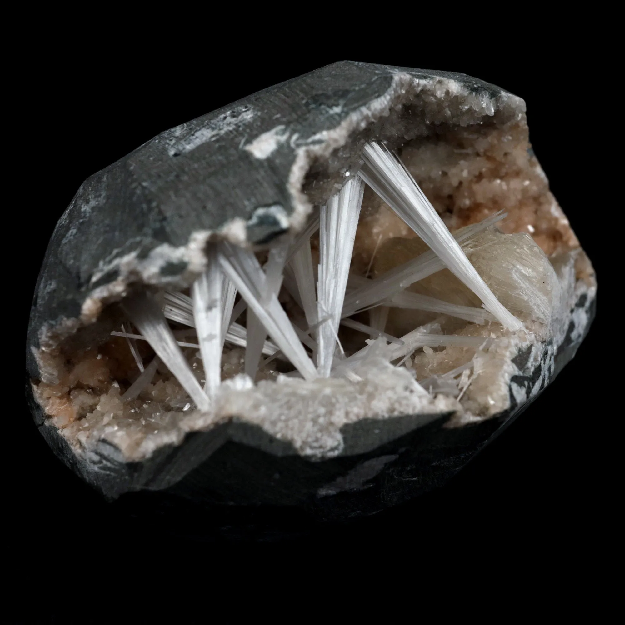 Scolecite Intergrown Sprays Inside Heulandite Geode Natural Mineral Specimen - image 2