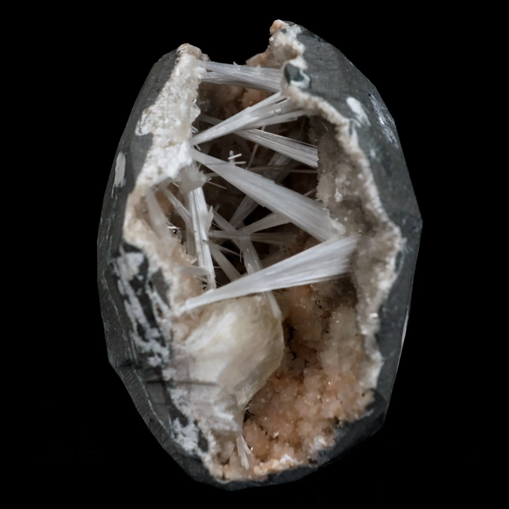 Scolecite Intergrown Sprays Inside Heulandite Geode Natural Mineral Specimen - image 5
