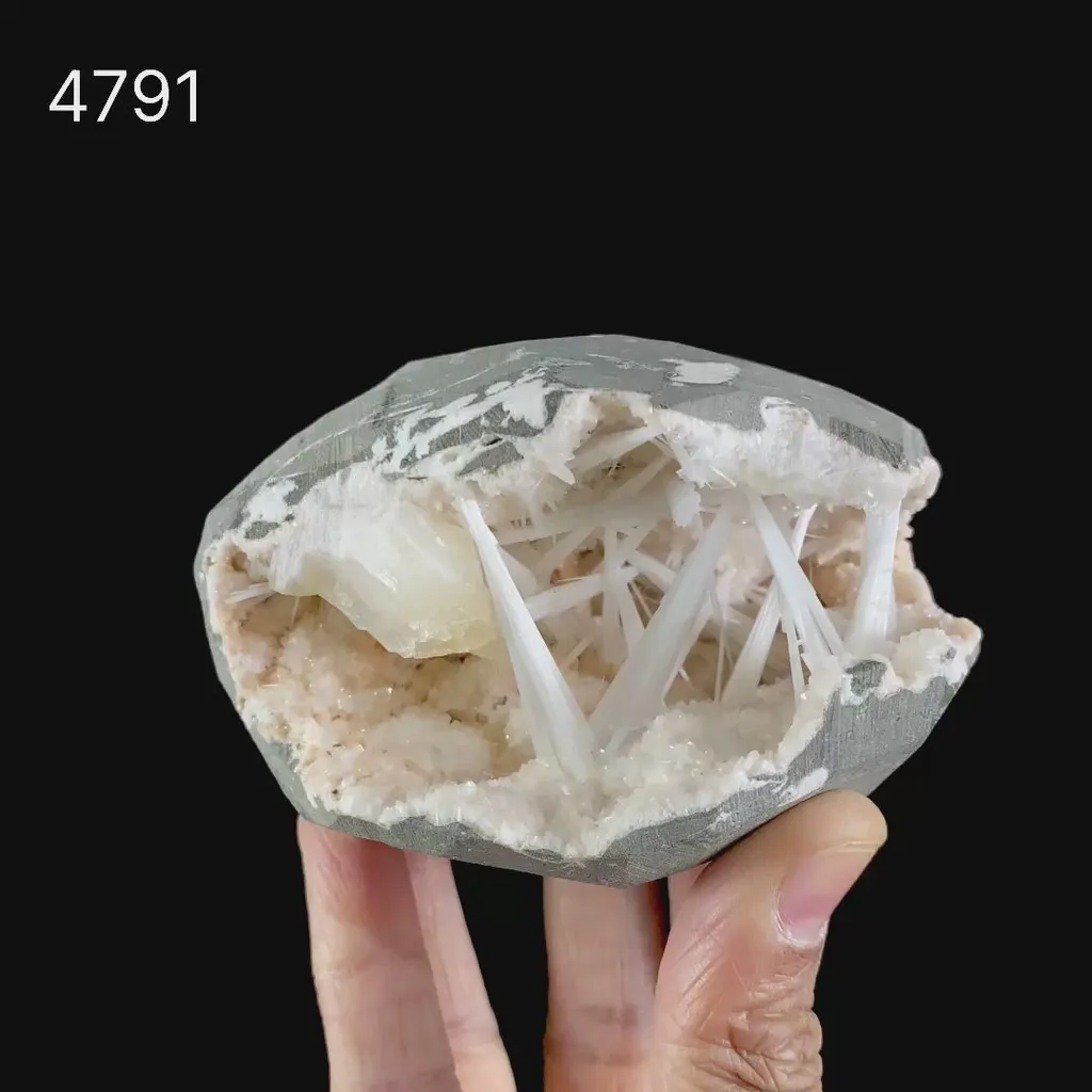 Scolecite Intergrown Sprays Inside Heulandite Geode Natural Mineral Specimen - image 7