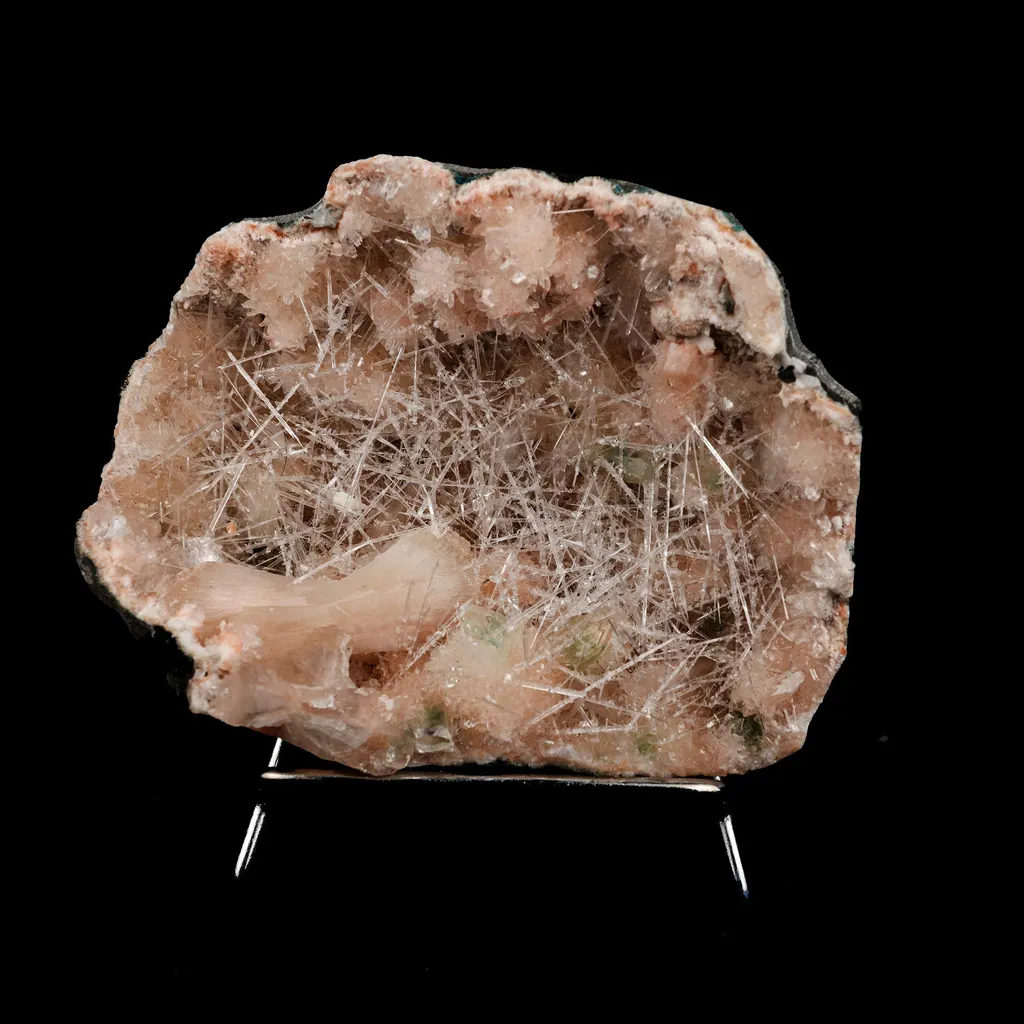Scolecite Mesh Formation On Stilbite, Heulandite Natural Mineral Specimen image