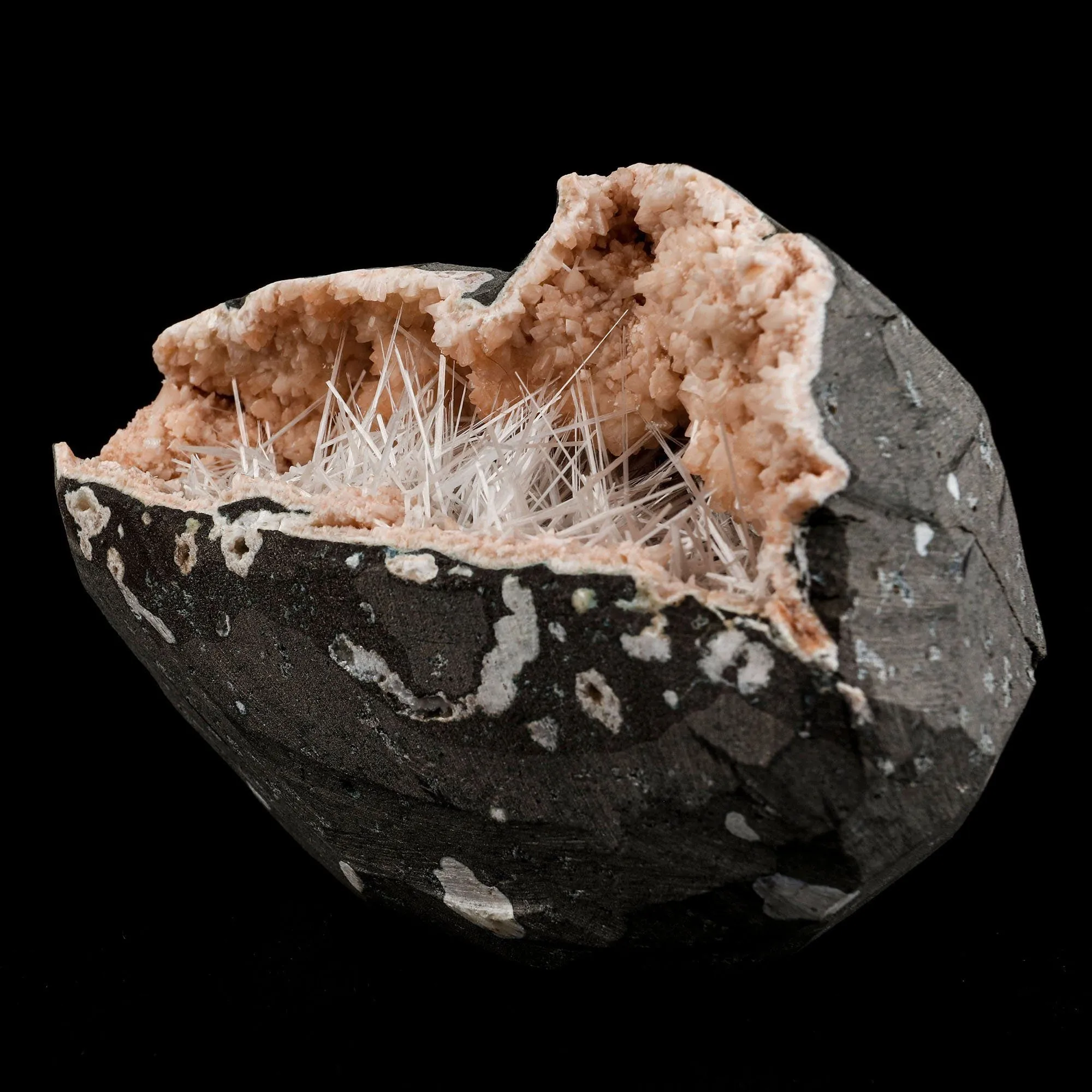 Scolecite Needles Sprays Inside Heulandite Geode Natural Mineral Specimen - image 3