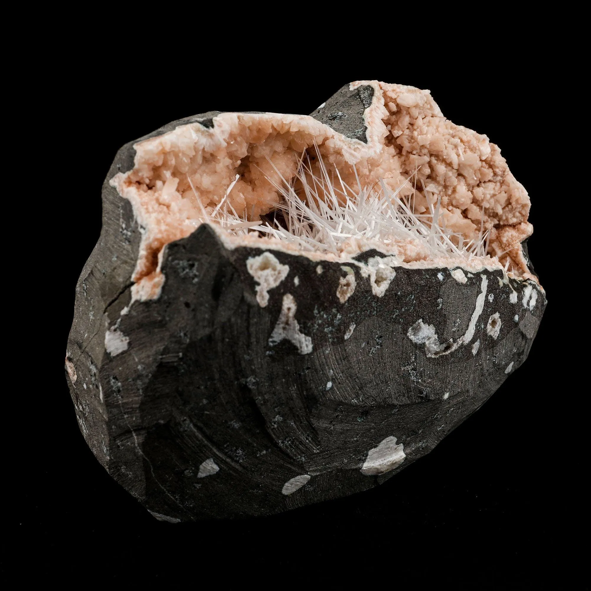 Scolecite Needles Sprays Inside Heulandite Geode Natural Mineral Specimen - image 2