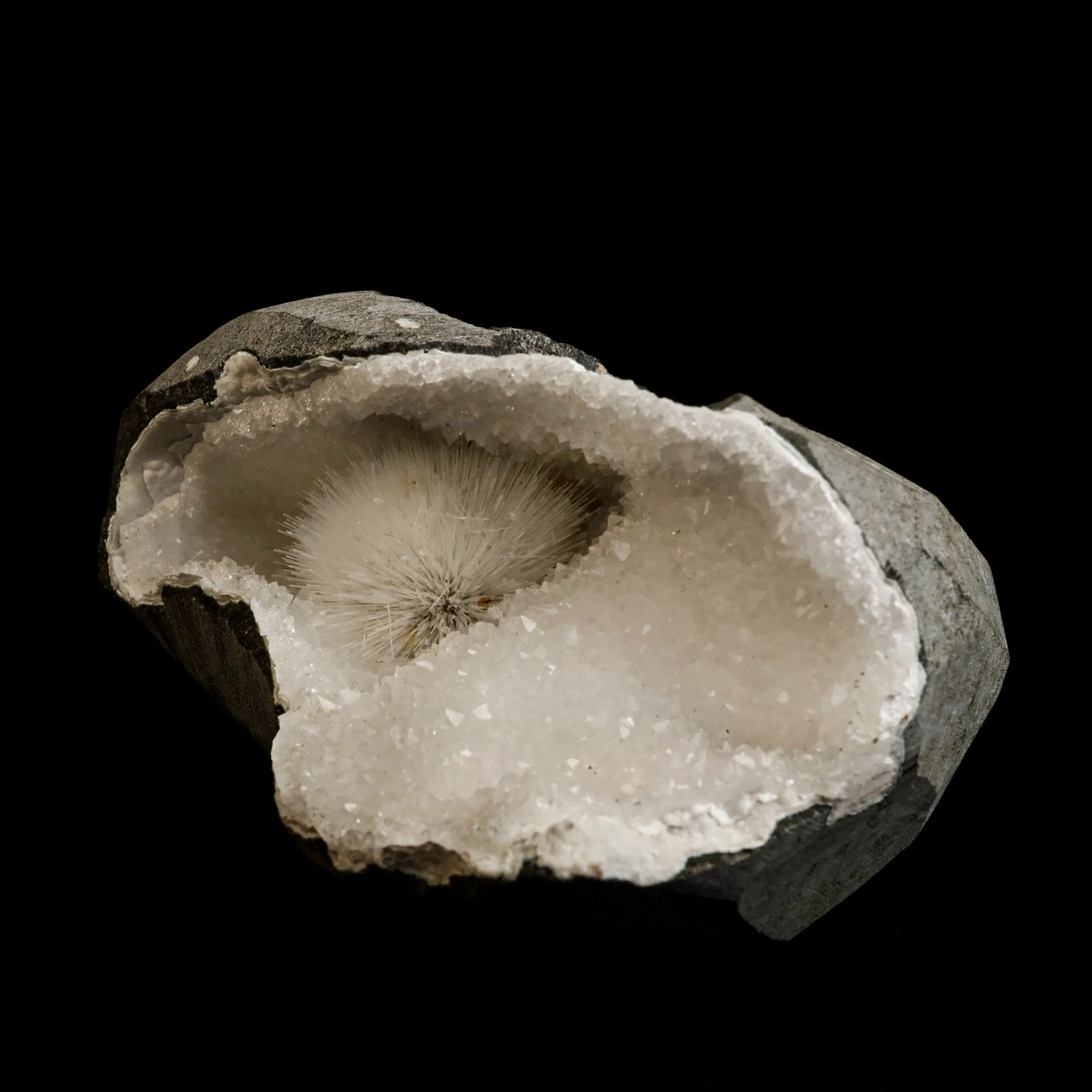 Scolecite Porcupine Spray inside MM Quartz Geode Natural Mineral Specimen - image 3