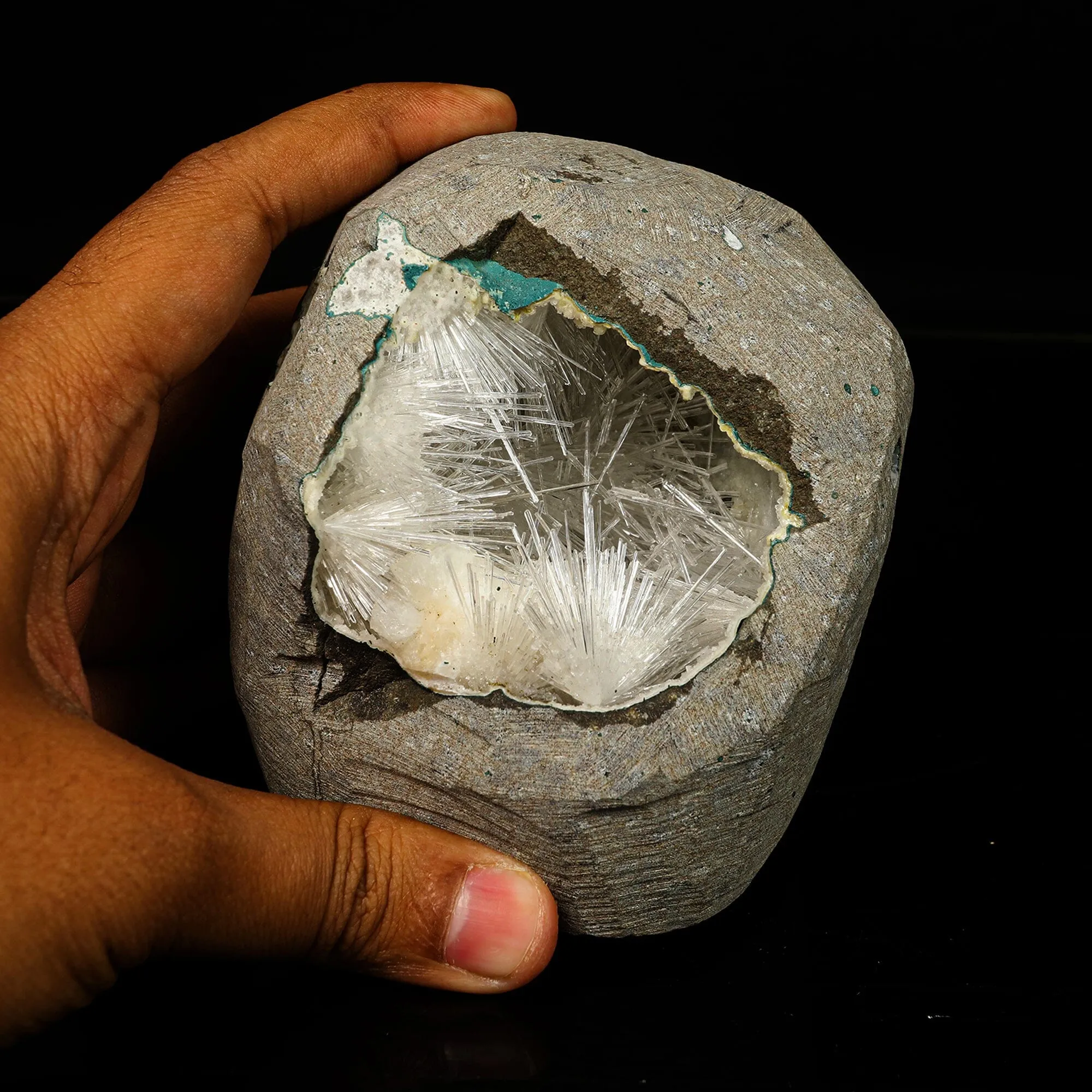 Scolecite Spray Inside Chalcedony Geode free standing Natural Mineral Specimen - image 3