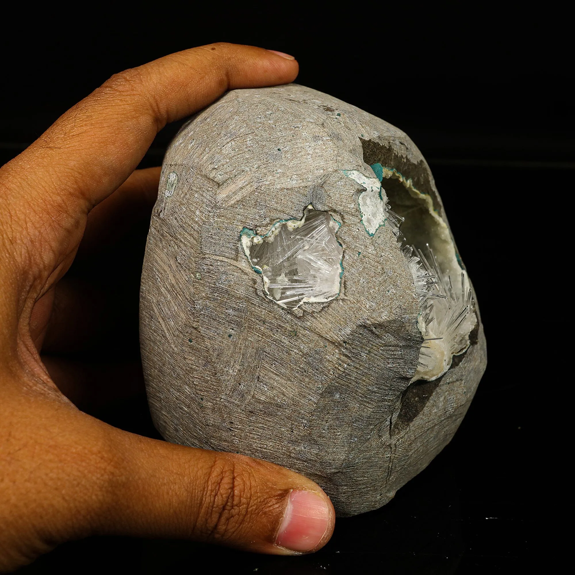 Scolecite Spray Inside Chalcedony Geode free standing Natural Mineral Specimen - image 4