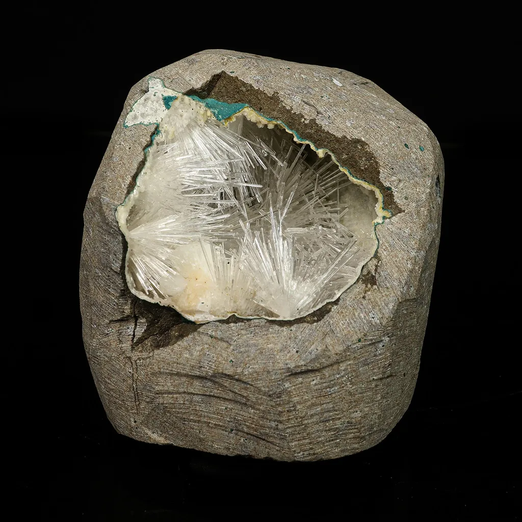 Scolecite Spray Inside Chalcedony Geode free standing Natural Mineral Specimen image
