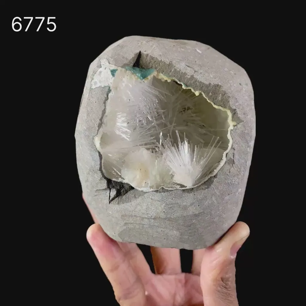 Scolecite Spray Inside Chalcedony Geode free standing Natural Mineral Specimen - image 6