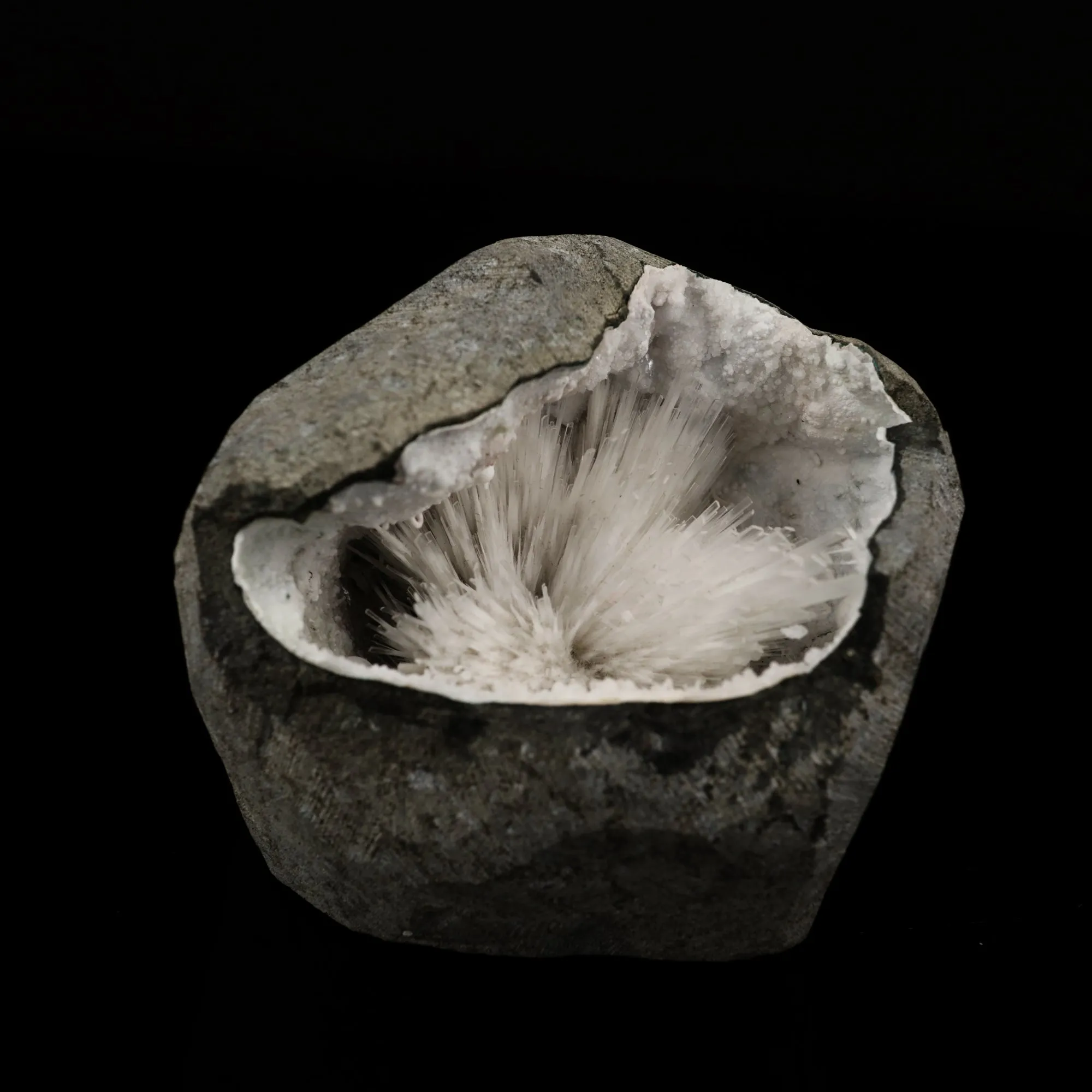 Scolecite Spray Inside Chalcedony Geode Natural Mineral Specimen - image 2