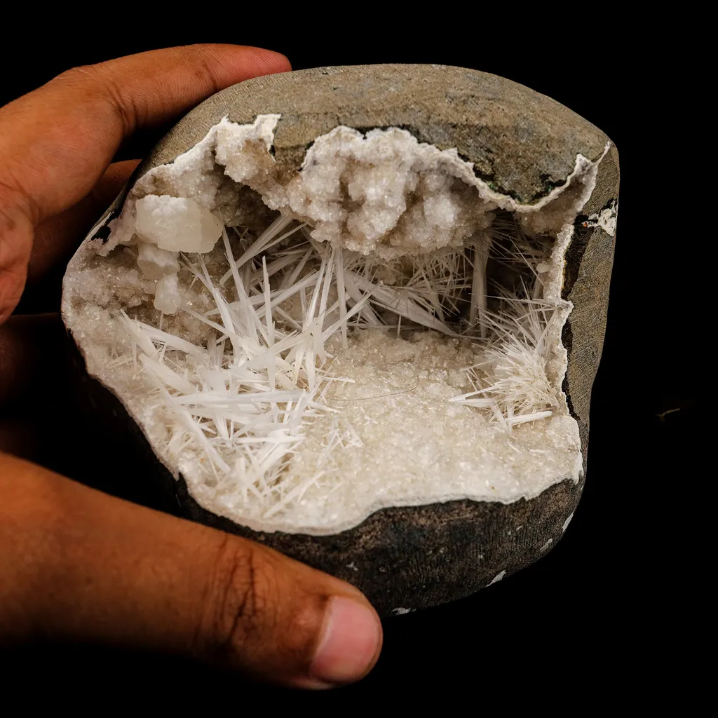 Scolecite Spray Inside Chalcedony Geode Natural Mineral Specimen - image 4