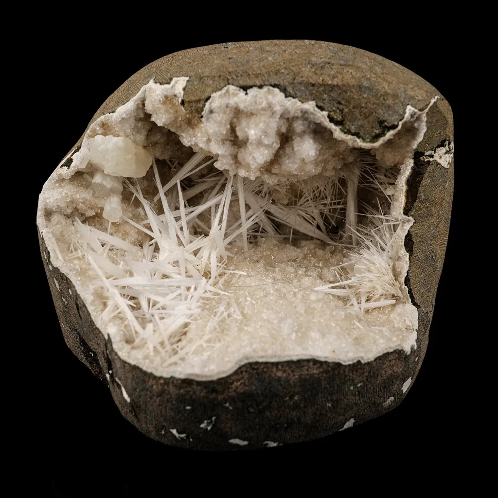 Scolecite Spray Inside Chalcedony Geode Natural Mineral Specimen image