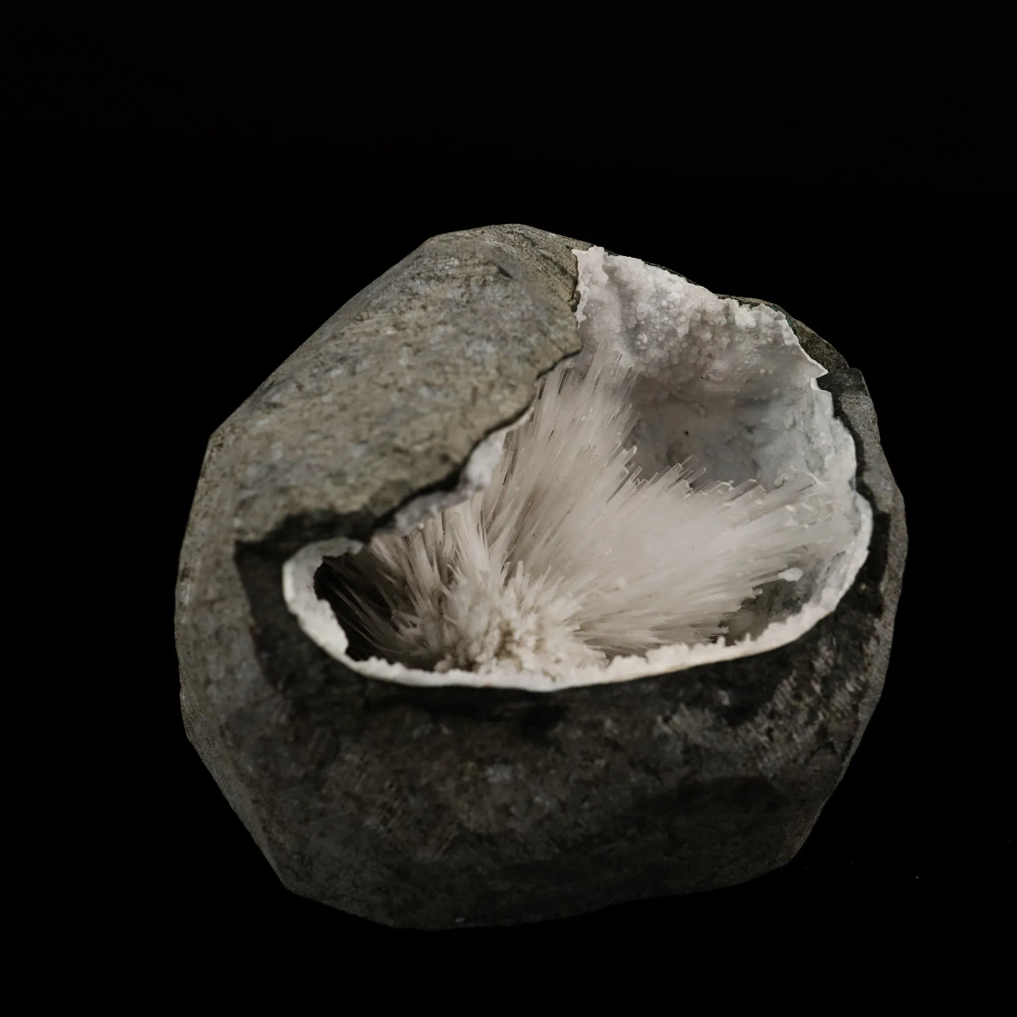 Scolecite Spray Inside Chalcedony Geode Natural Mineral Specimen - image 5