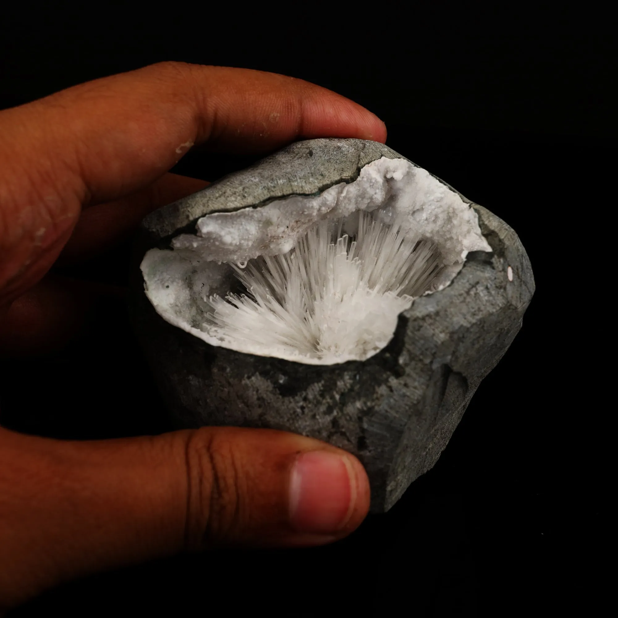 Scolecite Spray Inside Chalcedony Geode Natural Mineral Specimen - image 6