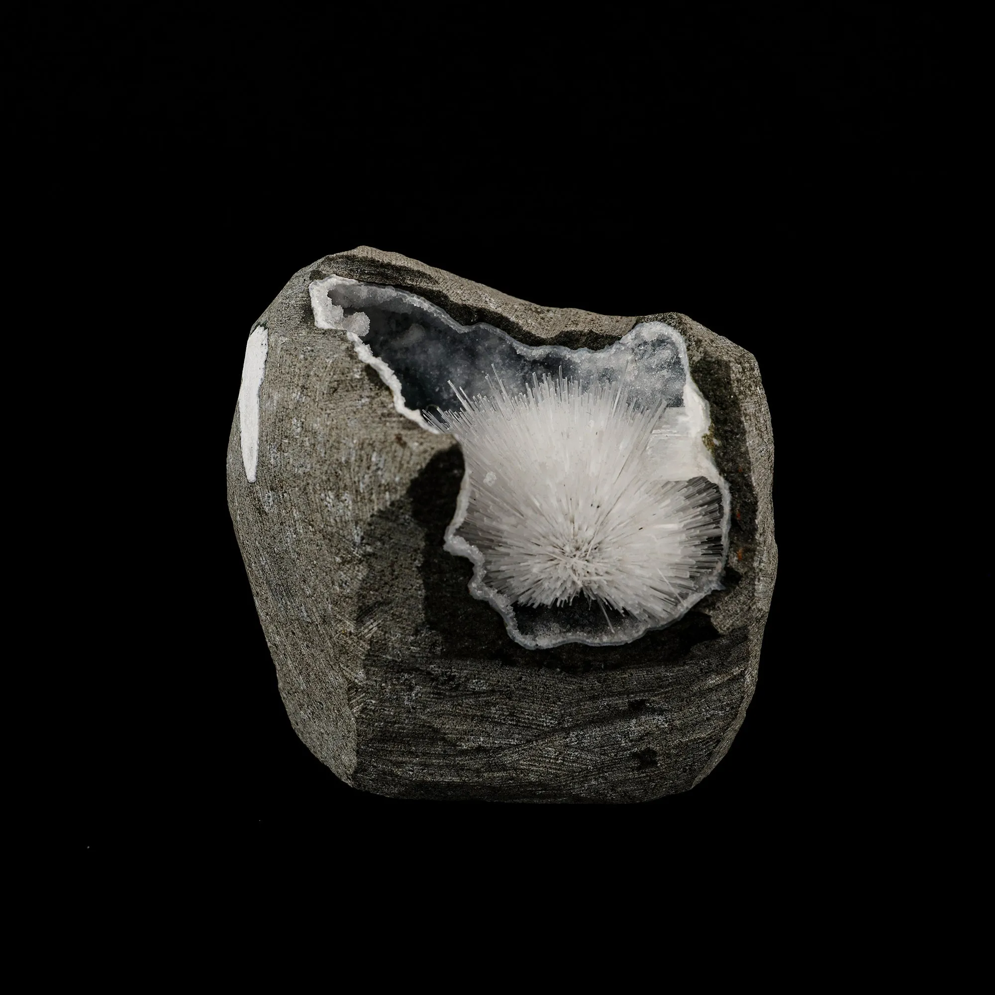 Scolecite Spray Inside Chalcedony Geode Natural Mineral Specimen - image 1