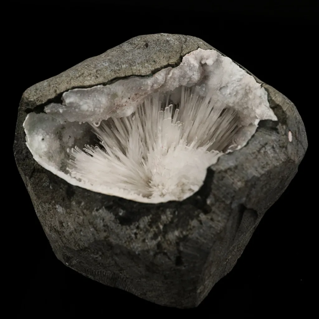 Scolecite Spray Inside Chalcedony Geode Natural Mineral Specimen image