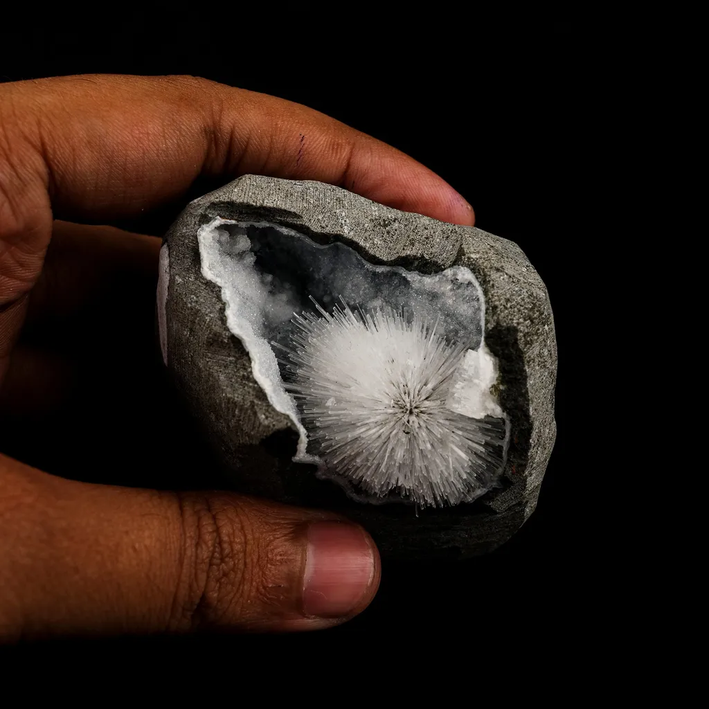 Scolecite Spray Inside Chalcedony Geode Natural Mineral Specimen - image 3
