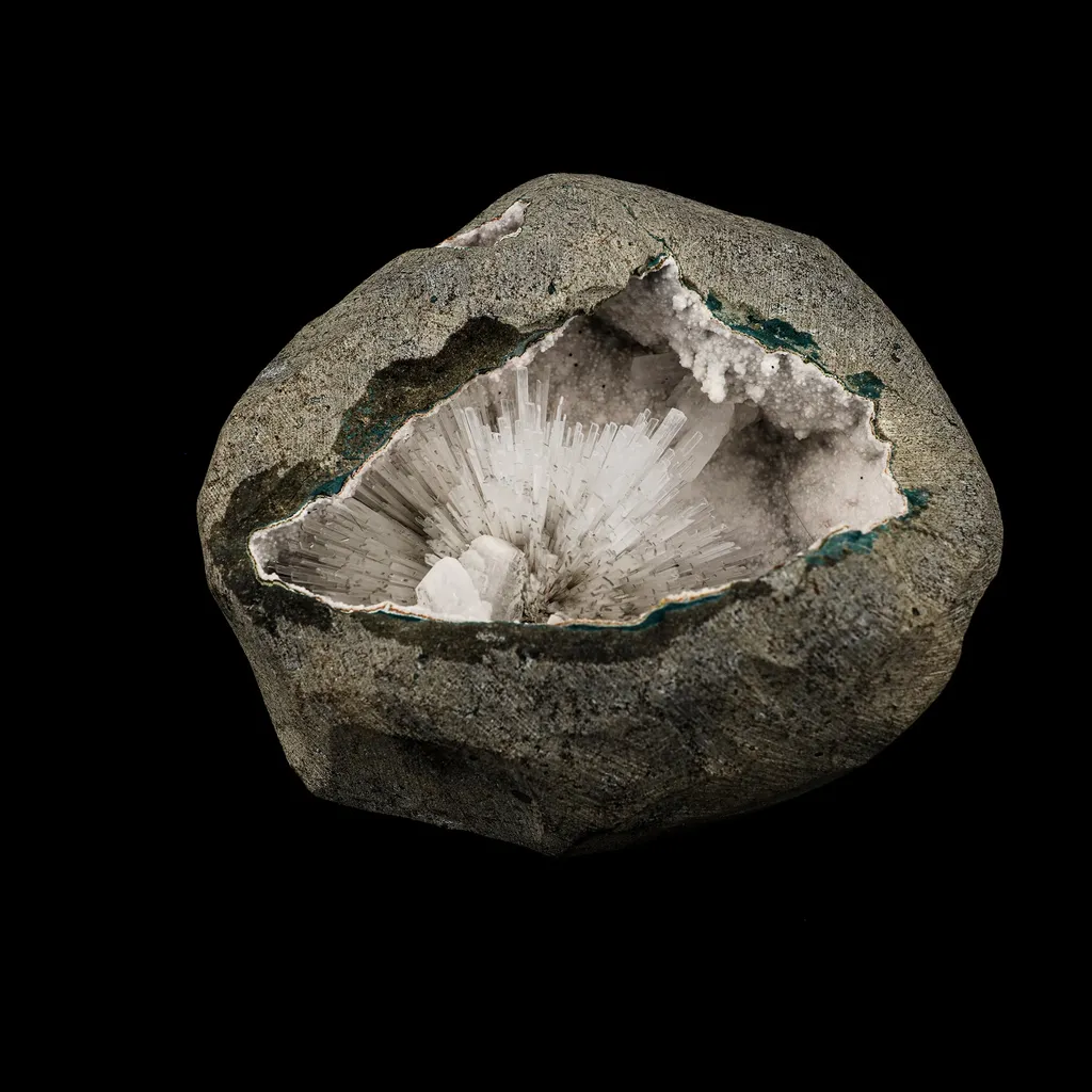 Scolecite Spray Inside Chalcedony Geode Natural Mineral Specimen image