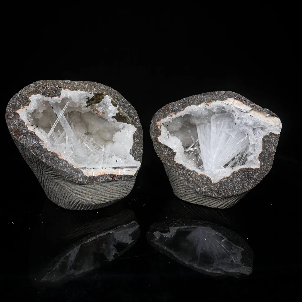 Scolecite Spray Inside Complete Geode Natural Mineral Specimen image