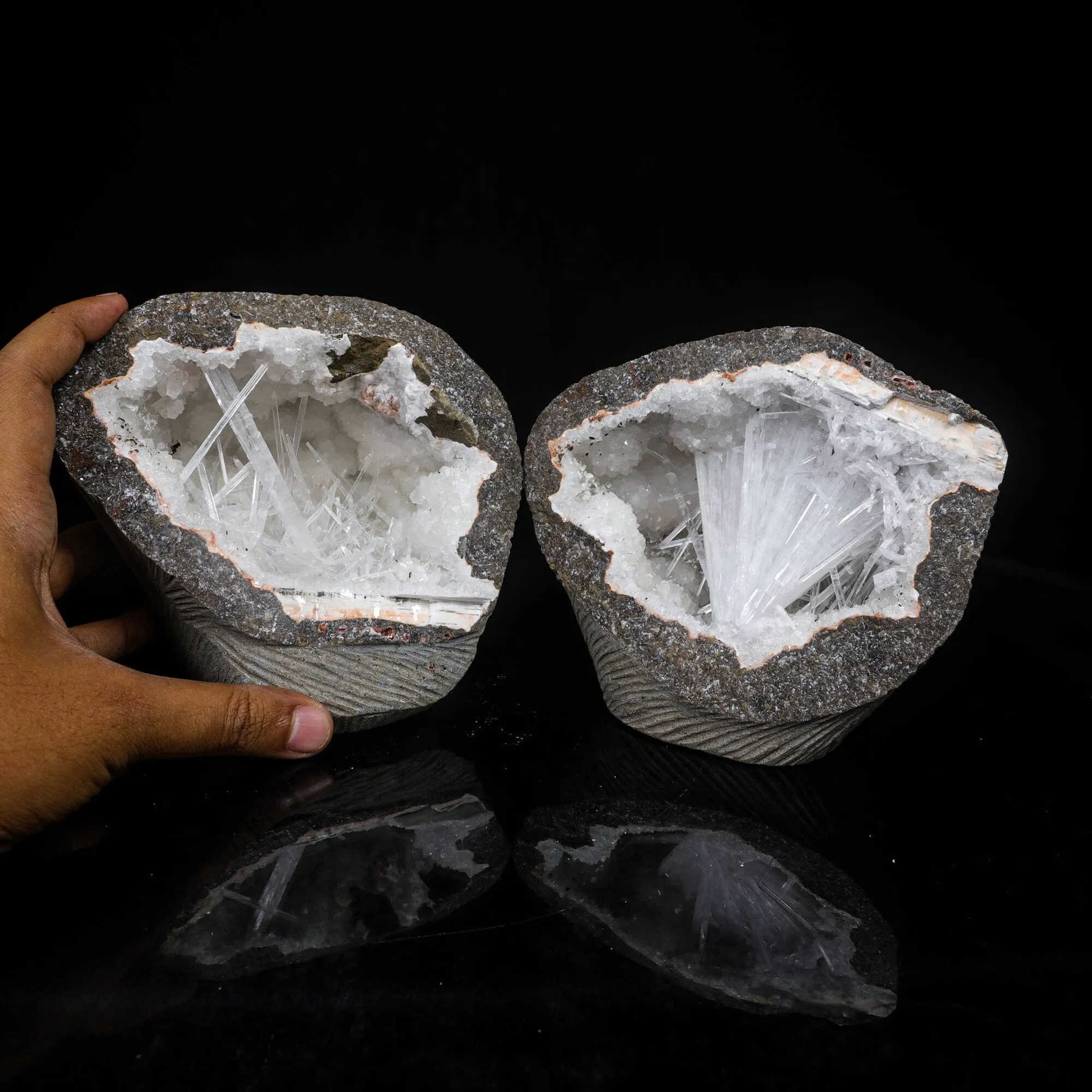 Scolecite Spray Inside Complete Geode Natural Mineral Specimen - image 4