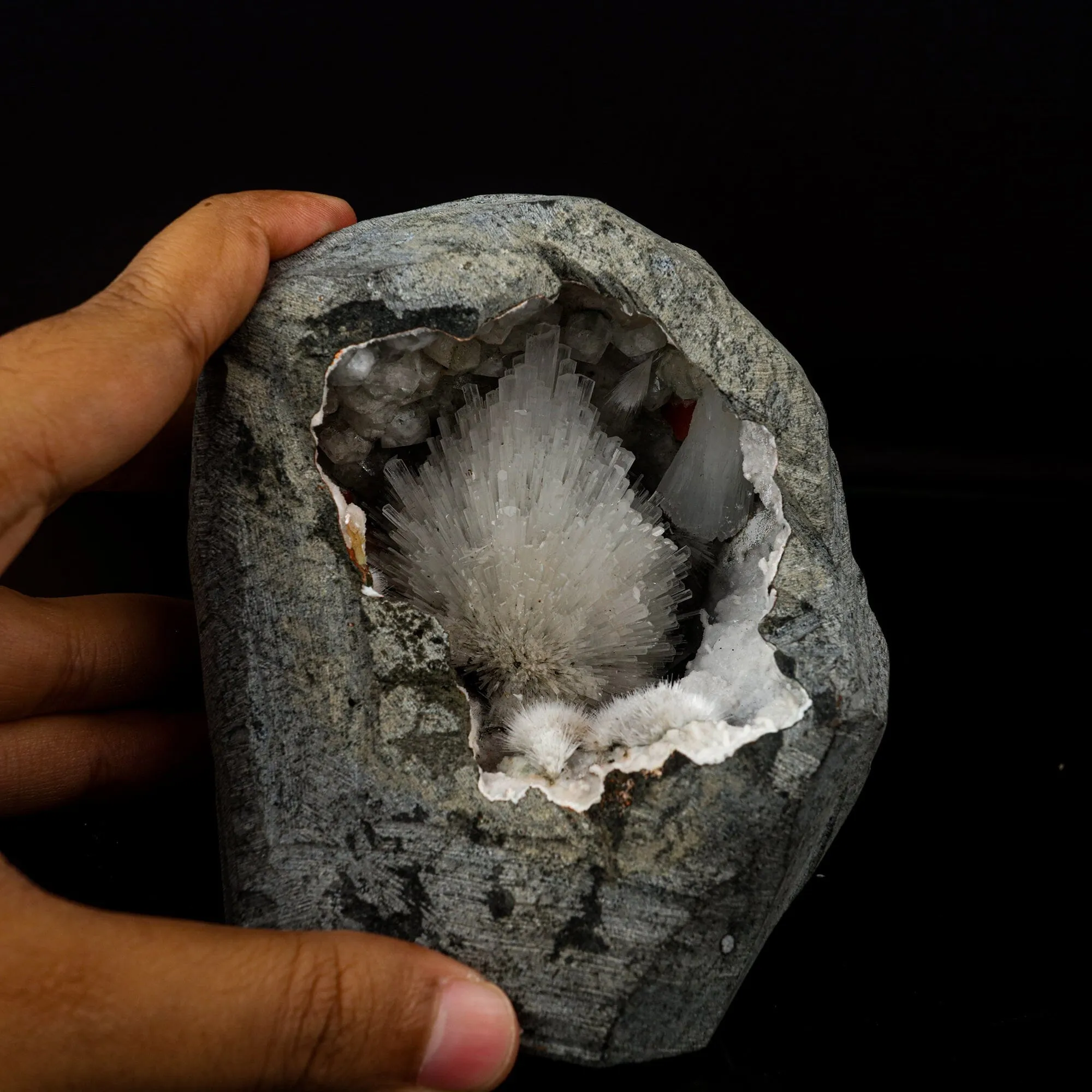 Scolecite Spray Inside Geode Natural Mineral Specimen - image 5