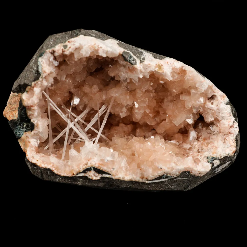 Scolecite Spray Inside Heulandite Geode Natural Mineral Specimen image