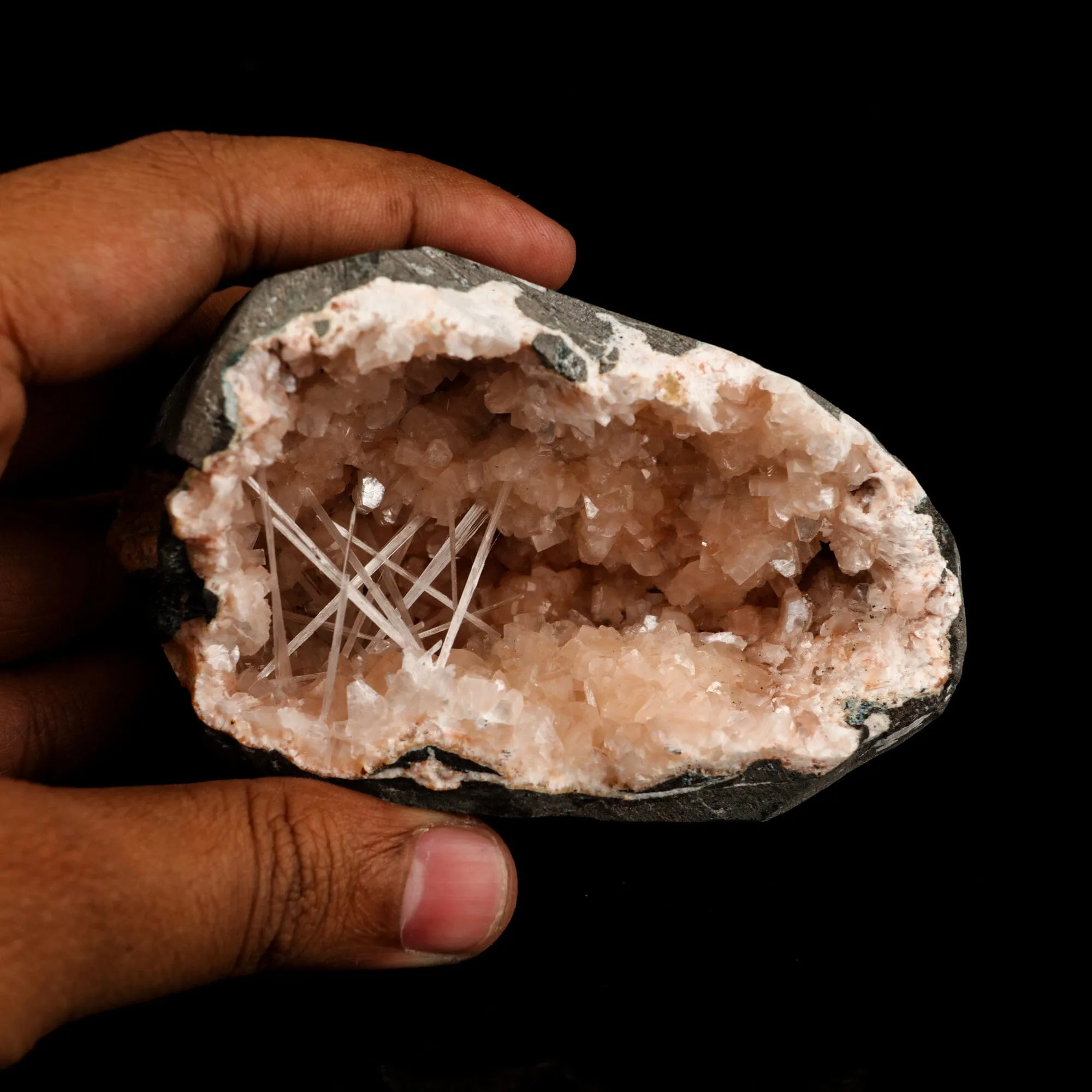 Scolecite Spray Inside Heulandite Geode Natural Mineral Specimen - image 4