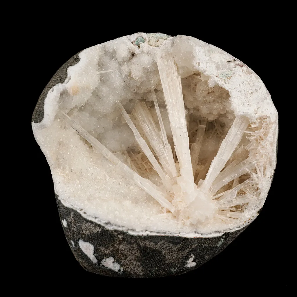 Scolecite Spray Inside MM Quartz Geode Natural Mineral Specimen image